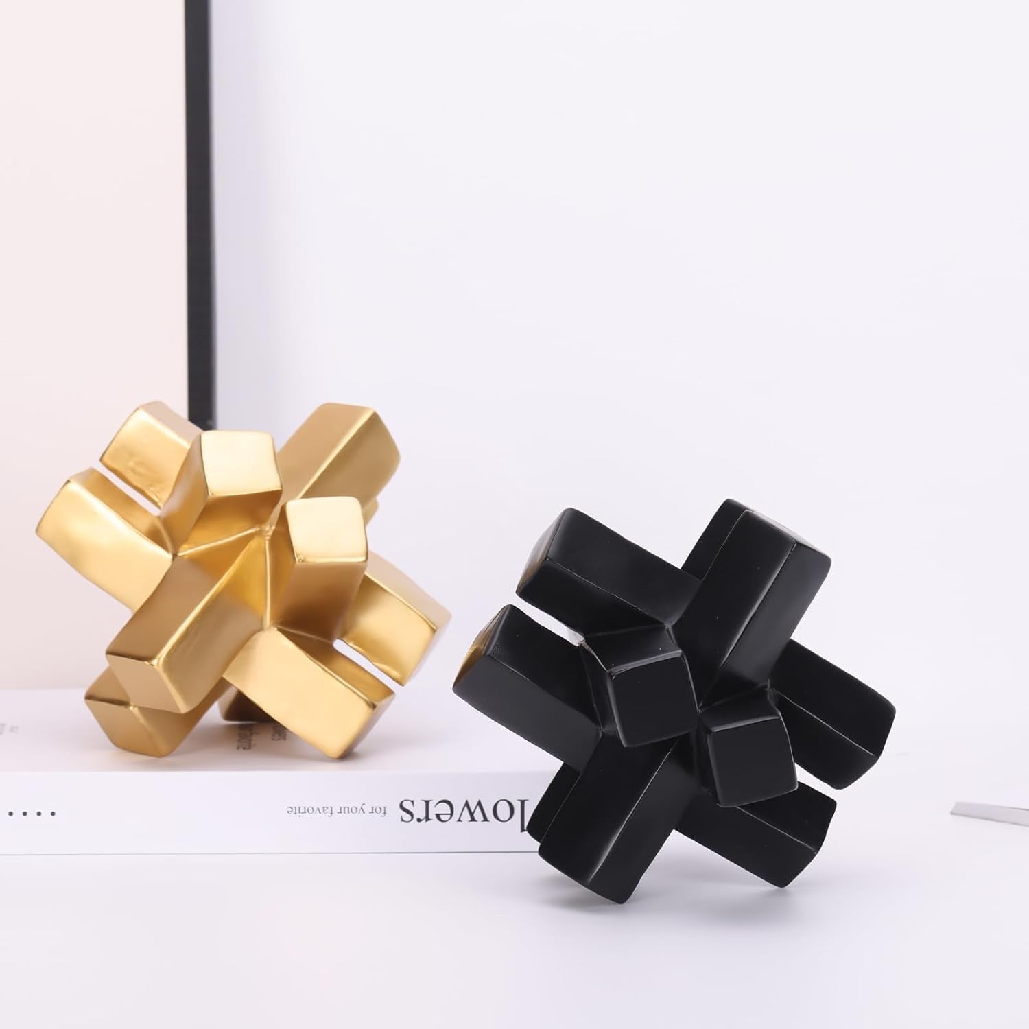 Black Knot Decor for Shelves, Black Geometric Sculpture Statue Modern Decorative Figures 