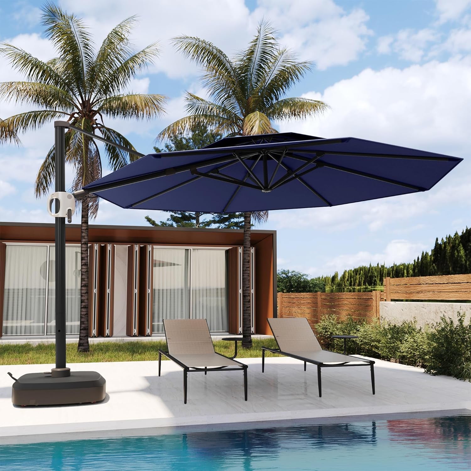 Patio Umbrella, 11Ft round Outdoor Umbrella, Large Offset Cantilever Umbrella with 360° Rotation