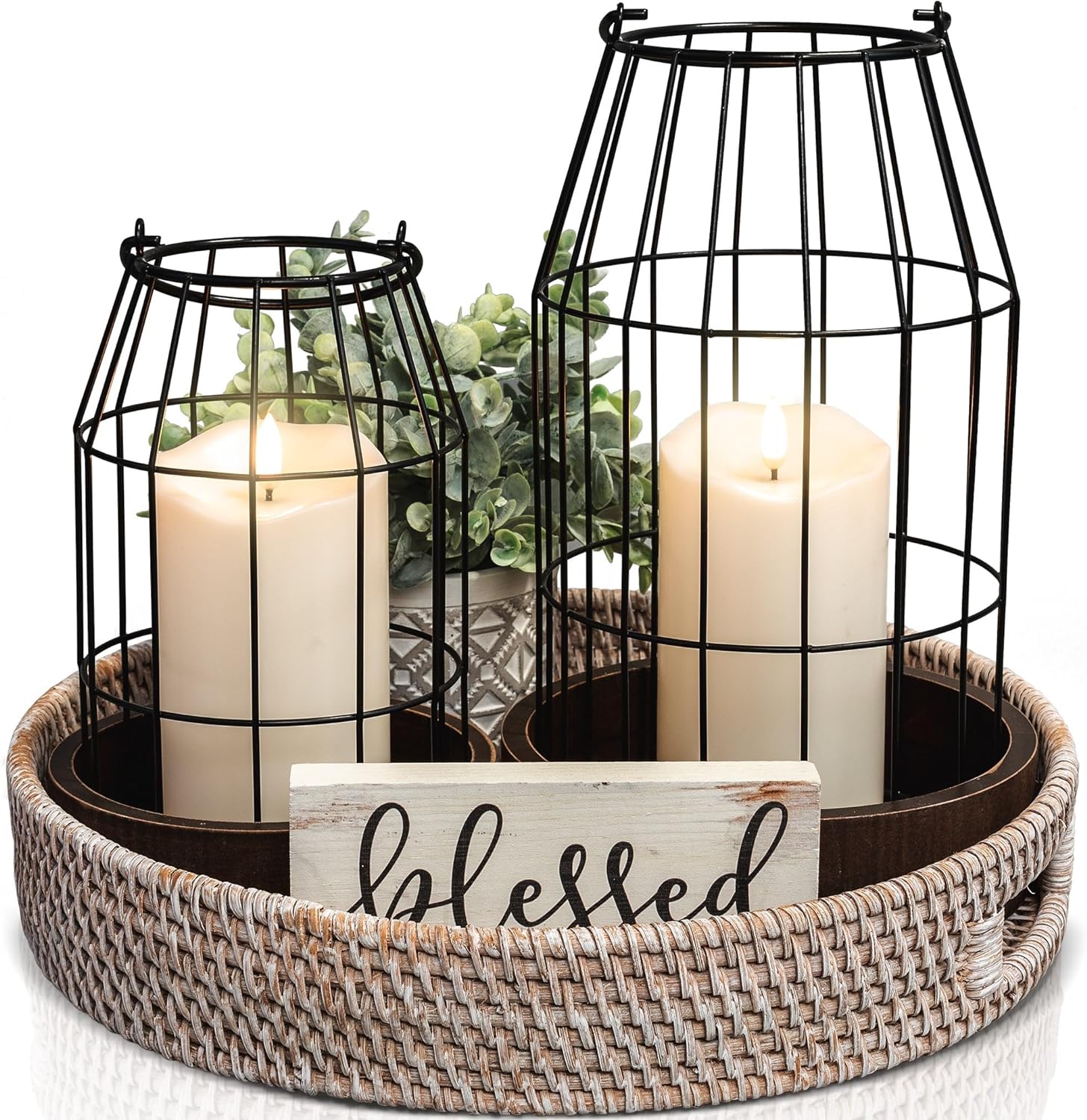 Rustic Farmhouse Lantern Decor - Stylish Decorative Lanterns for Your Living Room, Fireplace Mantle or Kitchen Dining Table - Modern Upscale Beauty for Your Entire Home