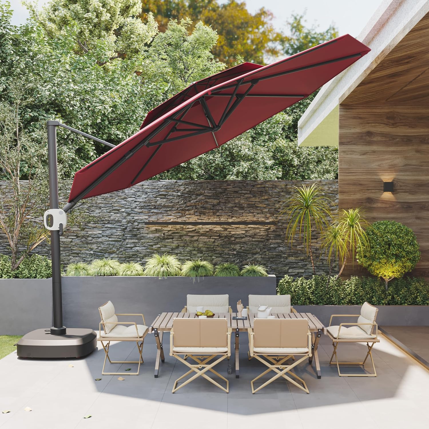 Patio Umbrella, 11Ft round Outdoor Umbrella, Large Offset Cantilever Umbrella with 360° Rotation