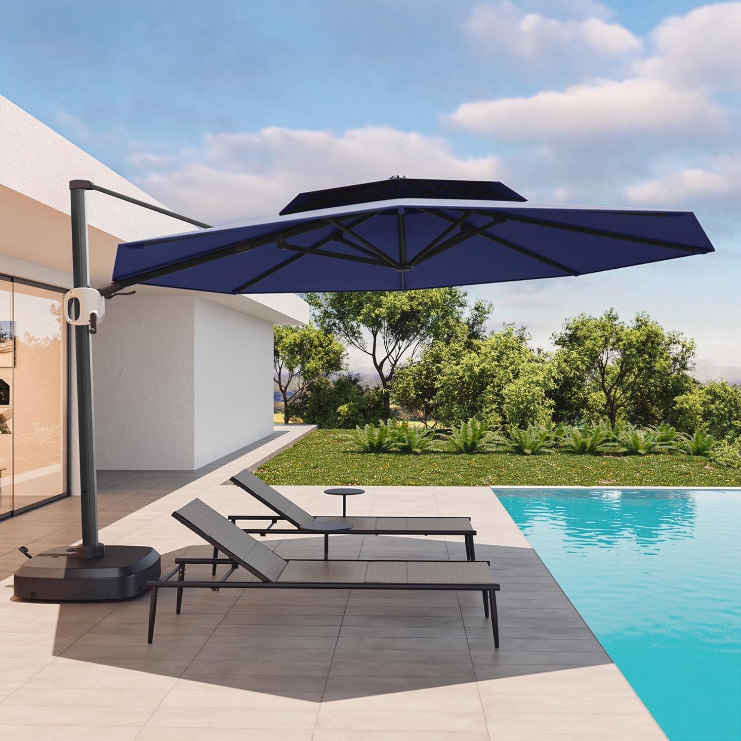 Patio Umbrella, 11Ft round Outdoor Umbrella, Large Offset Cantilever Umbrella with 360° Rotation