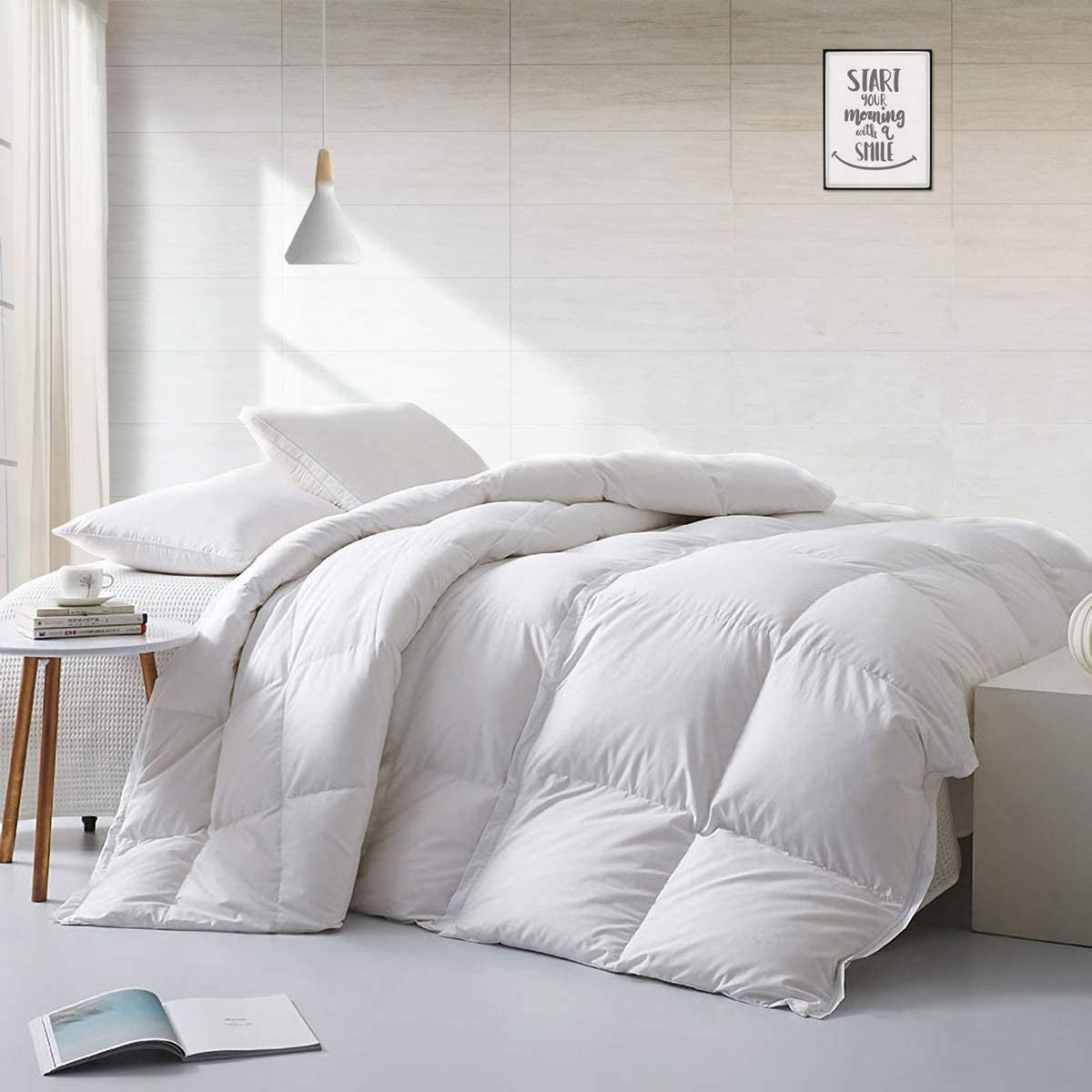 Lightweight All-Season Feathers down Comforter Oversized King, Duvet Insert for Hot Sleepers/Warm Sleepers -400 TC 750 Fill-Power Hotel Collection Comforter,Light Warmth (120"X98",White)