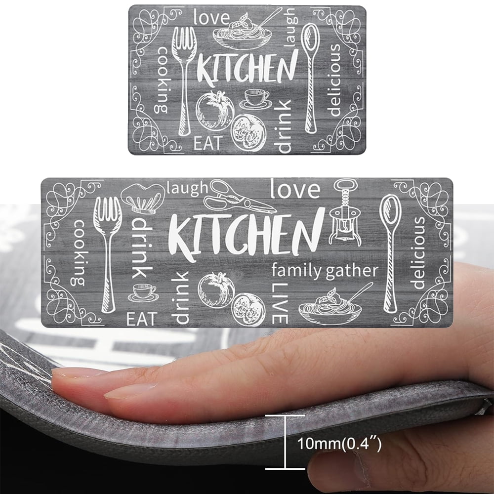 Kitchen Rug Mats Set of 2 Kitchen Waterproof Non-Slip 0.4" 17"X48"+17"X28" Black