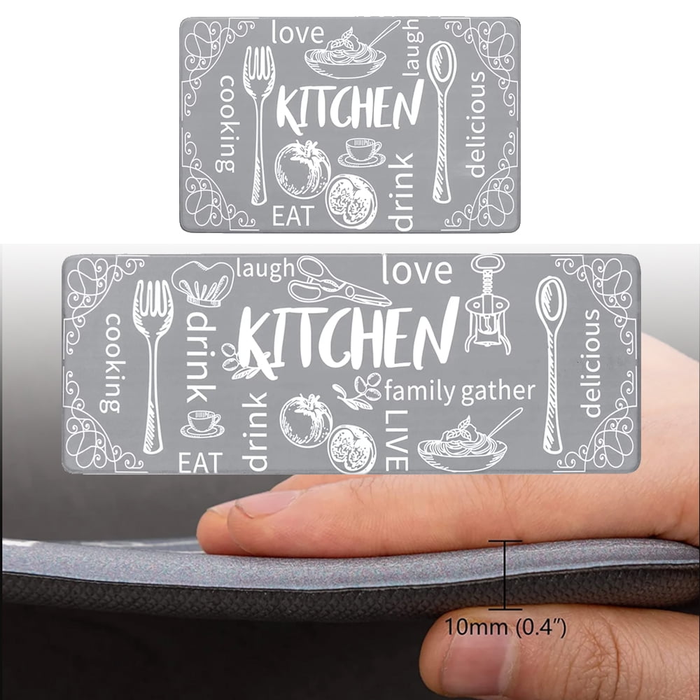 Kitchen Rug Mats Set of 2 Kitchen Waterproof Non-Slip 0.4" 17"X48"+17"X28" Black