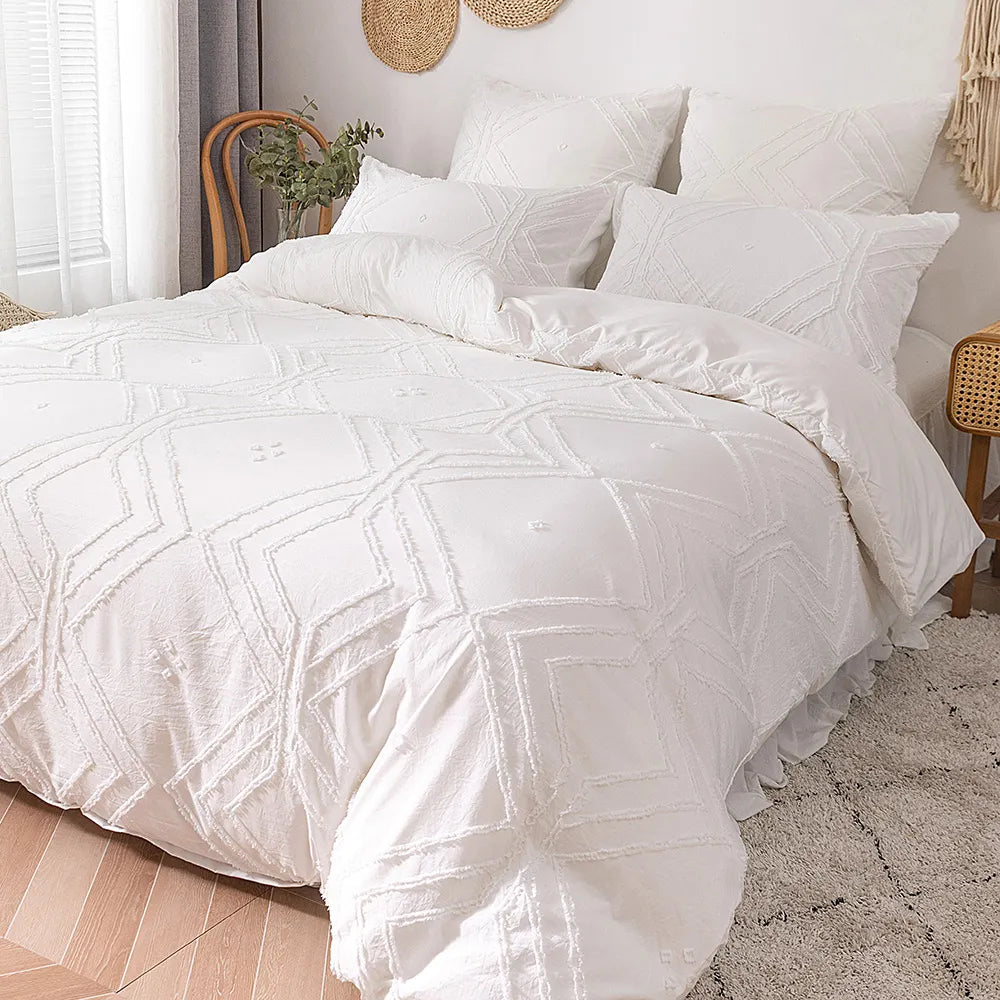 Summer White Pinch Pleat Duvet Cover Set - Luxury Bedding for Queen King Size