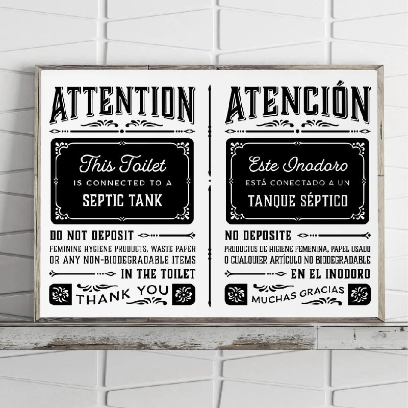 Bilingual English Spanish Do Not Flush Canvas Print - Modern Rental Home Decor