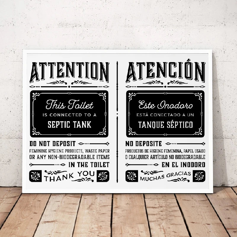 Bilingual English Spanish Do Not Flush Canvas Print - Modern Rental Home Decor