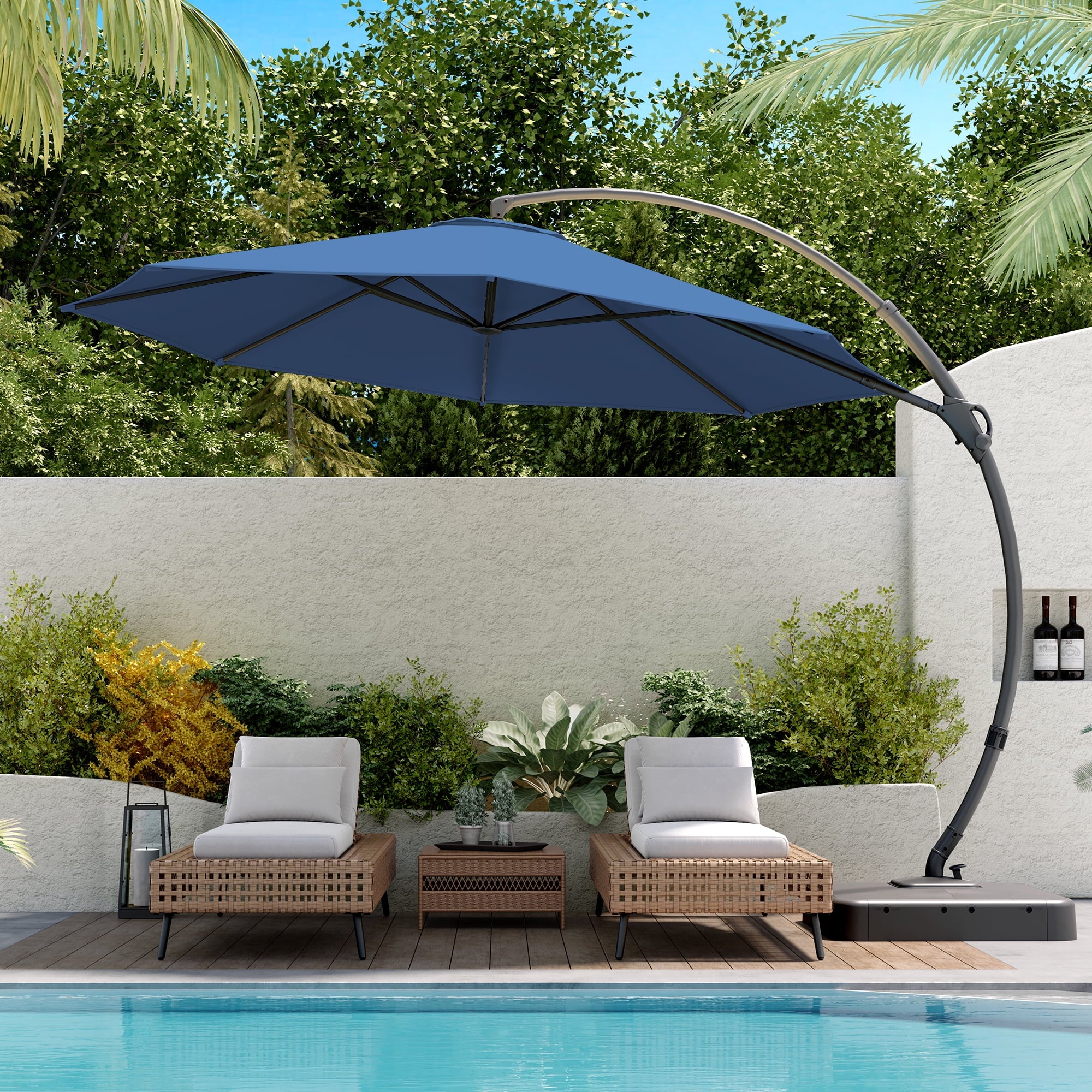 Patio Umbrella with Base, Large Cantilever Umbrella with 360° Rotation 11 Feet