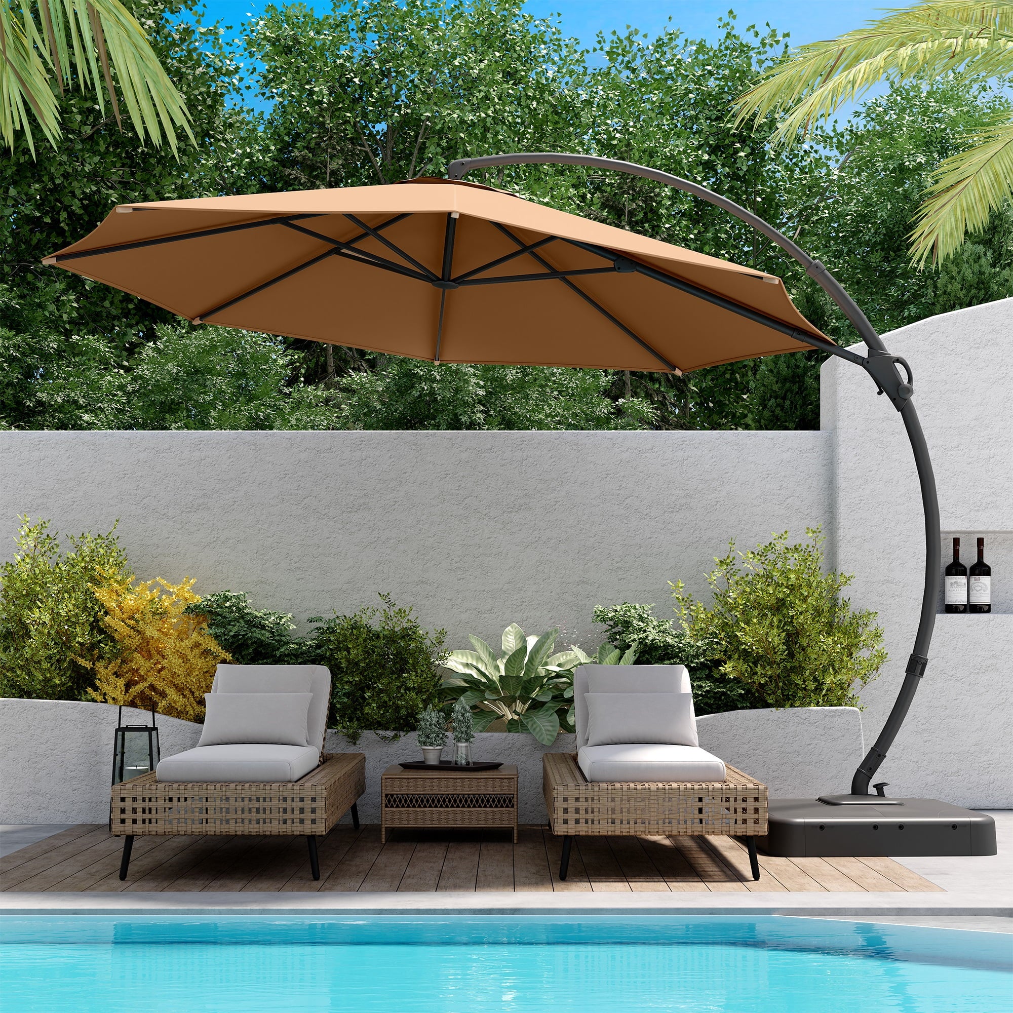 Patio Umbrella with Base, Large Cantilever Umbrella with 360° Rotation 11 Feet