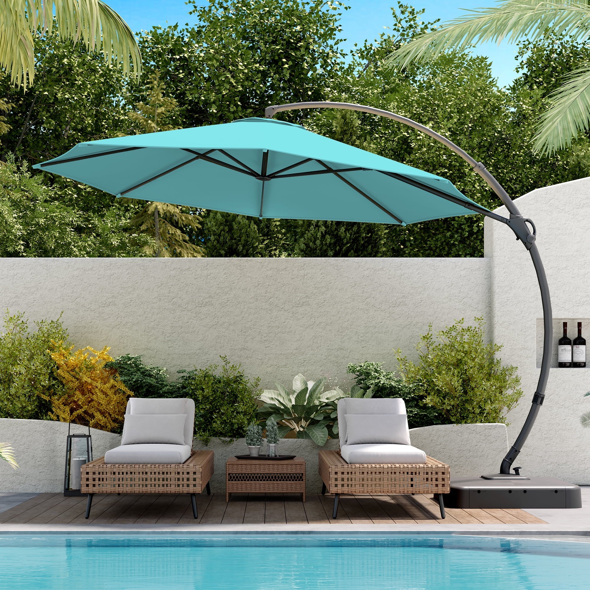 Patio Umbrella with Base, Large Cantilever Umbrella with 360° Rotation 11 Feet