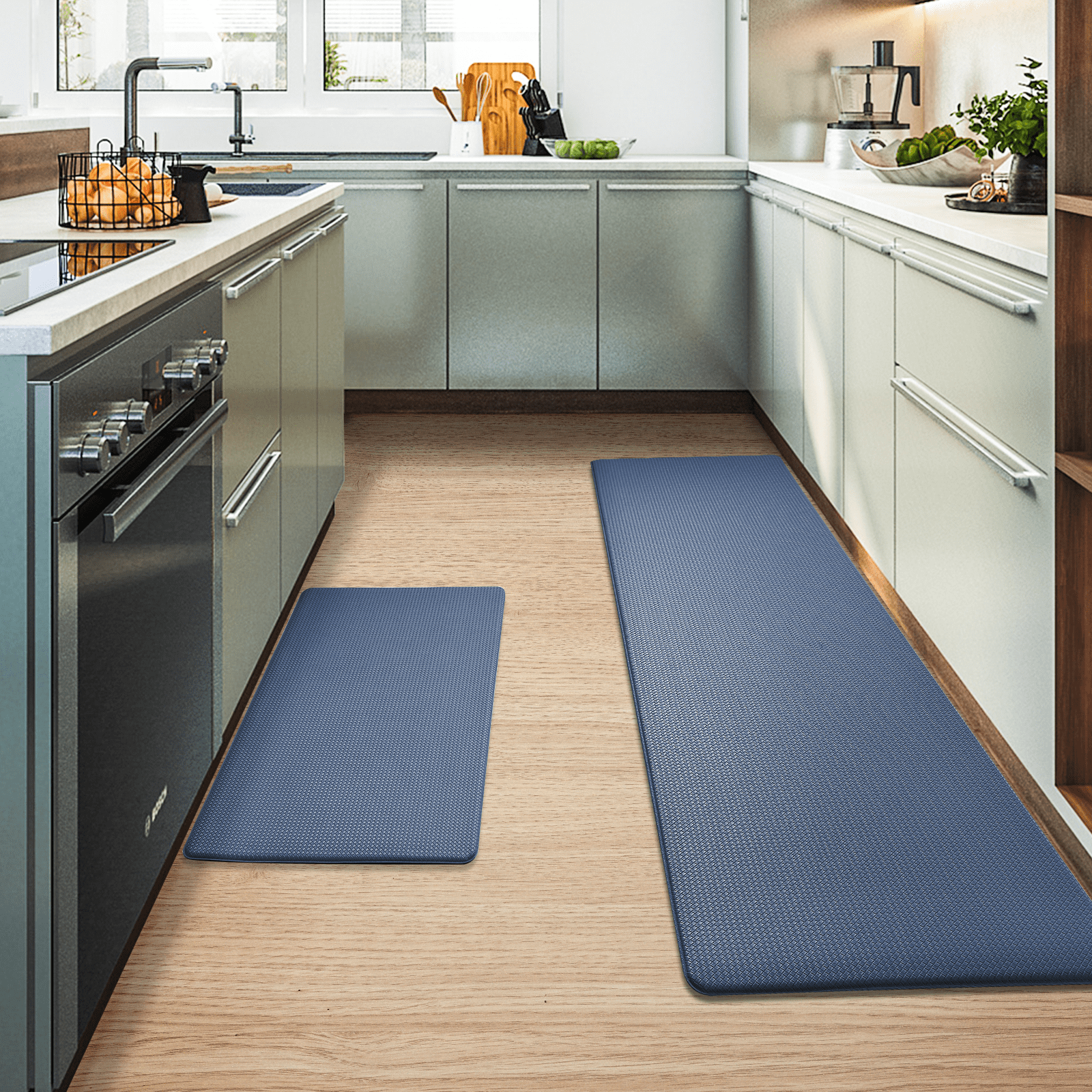 Airbnb Kitchen Mat 2 Pieces, Kitchen Floor Mat, Kitchen Rugs Washable, 17"X 29"+17"X 59", Gray