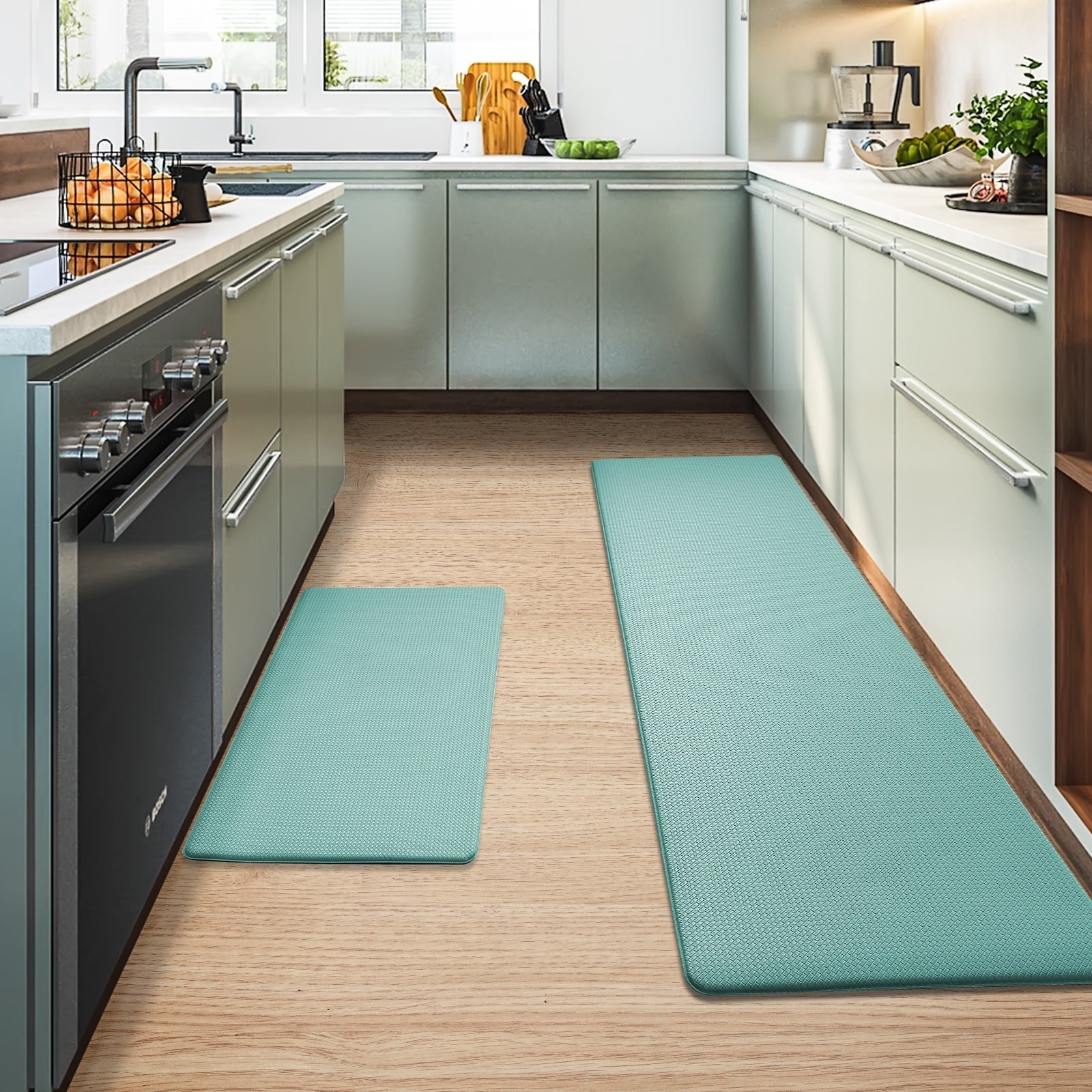 Airbnb Kitchen Mat 2 Pieces, Kitchen Floor Mat, Kitchen Rugs Washable, 17"X 29"+17"X 59", Gray