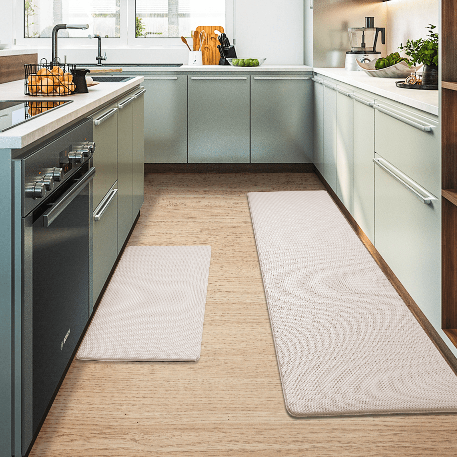 Airbnb Kitchen Mat 2 Pieces, Kitchen Floor Mat, Kitchen Rugs Washable, 17"X 29"+17"X 59", Gray