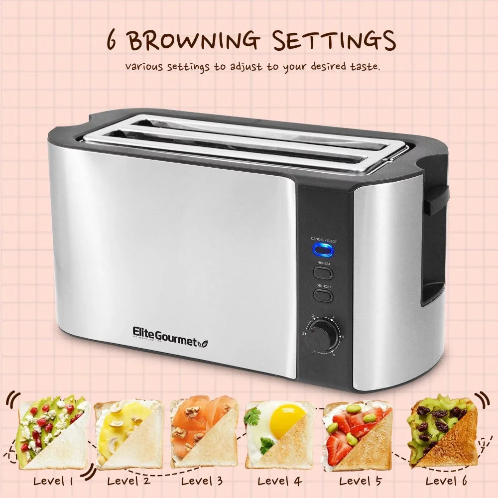 Sleek Stainless Steel 4-Slice Long Slot Toaster