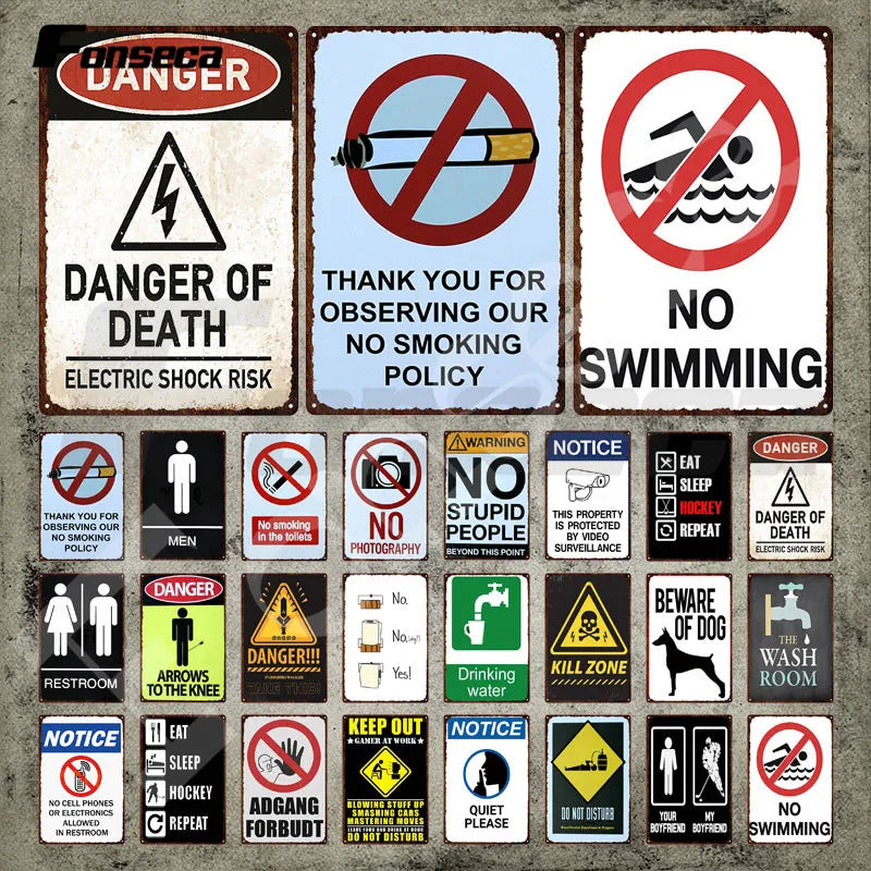 Vintage Metal Signs: No Photography, No Smoking, No Swimming - Retro Iron Posters for Wall Decor