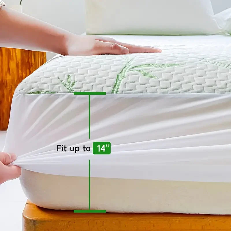 Premium Waterproof Bamboo Mattress Cover - Cooling & Breathable Fitted Sheet