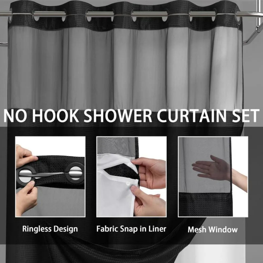 Effortless Elegance: No Hook Shower Curtain with Snap-In Liner Set