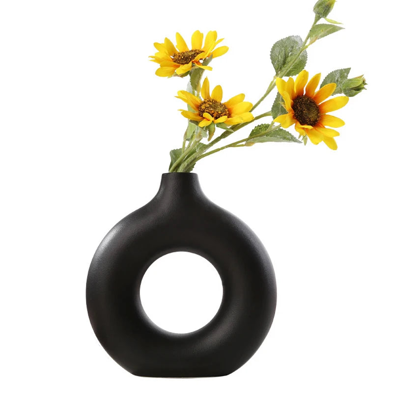 Circular Hollow Ceramic Vase - Minimalist Nordic Decor for Home and Office