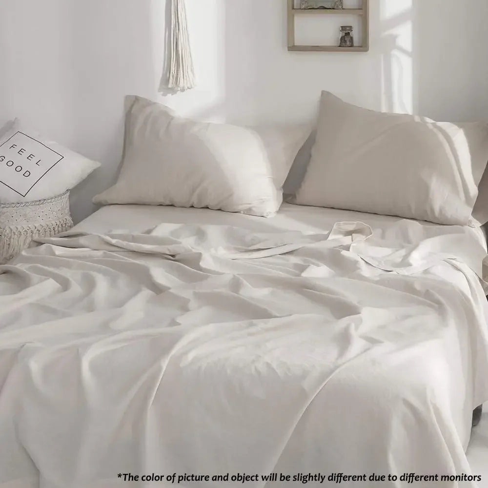 Breathable Linen Blend Bed Sheet Set: Cozy Farmhouse Luxury for Sweet Dreams