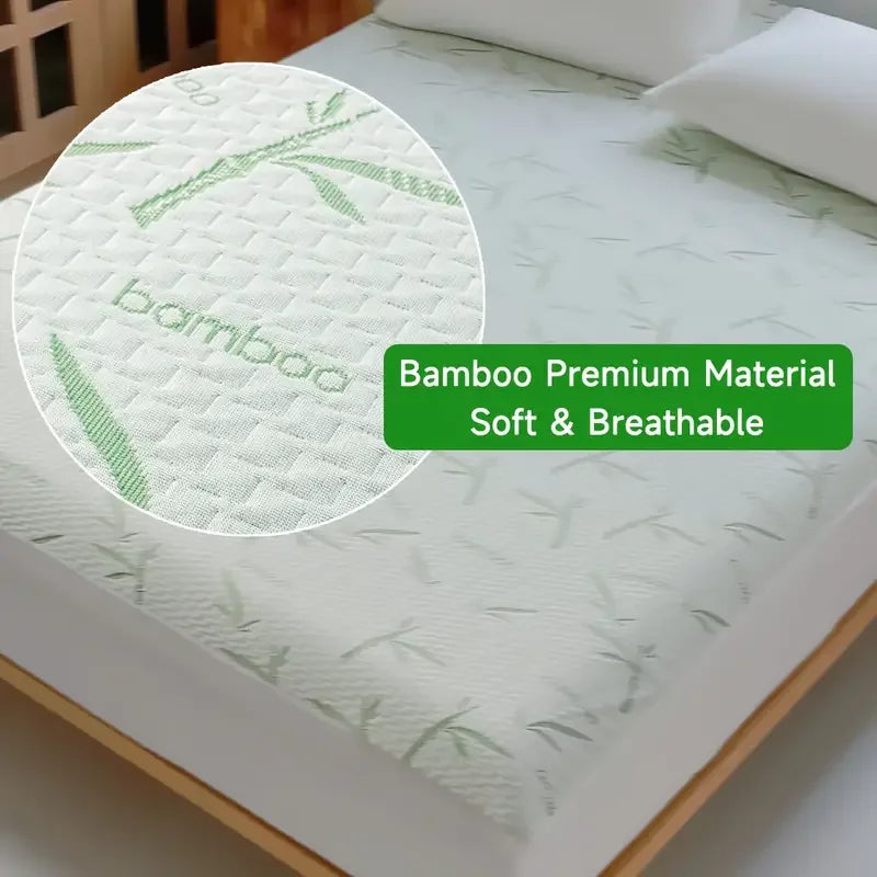 Premium Waterproof Bamboo Mattress Cover - Cooling & Breathable Fitted Sheet