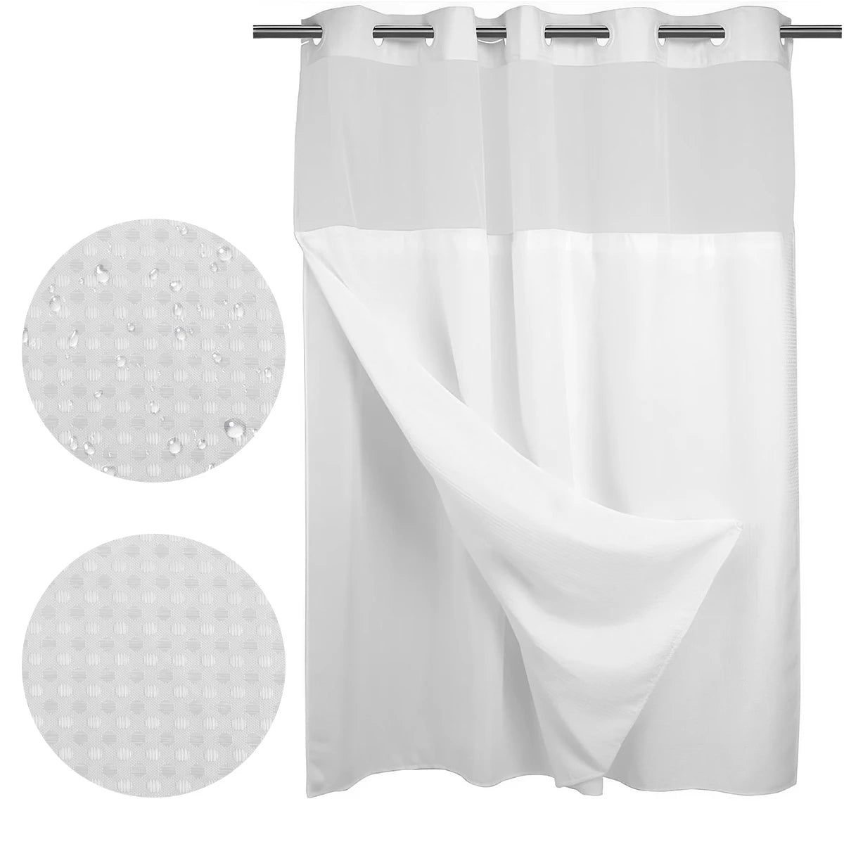 Modern Hook-Free Waterproof Shower Curtain with Snap-in Liner