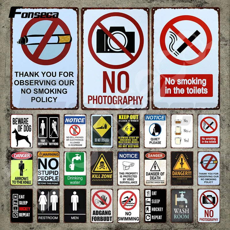 Vintage Metal Signs: No Photography, No Smoking, No Swimming - Retro Iron Posters for Wall Decor