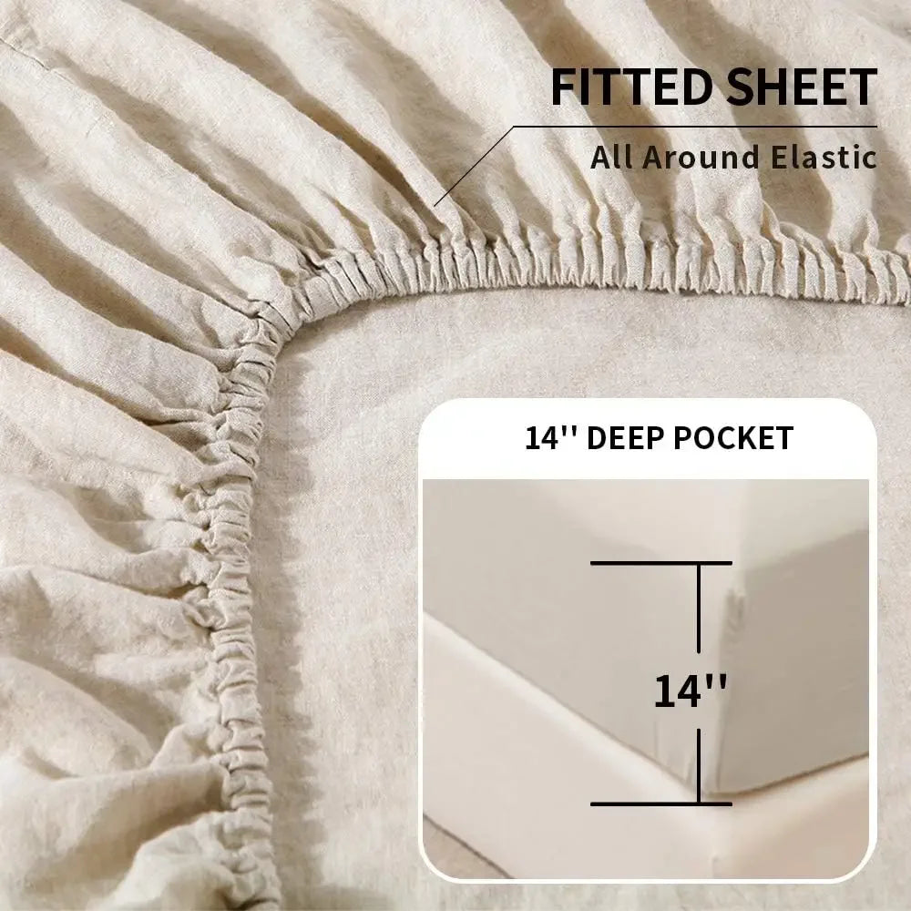 Breathable Linen Blend Bed Sheet Set: Cozy Farmhouse Luxury for Sweet Dreams