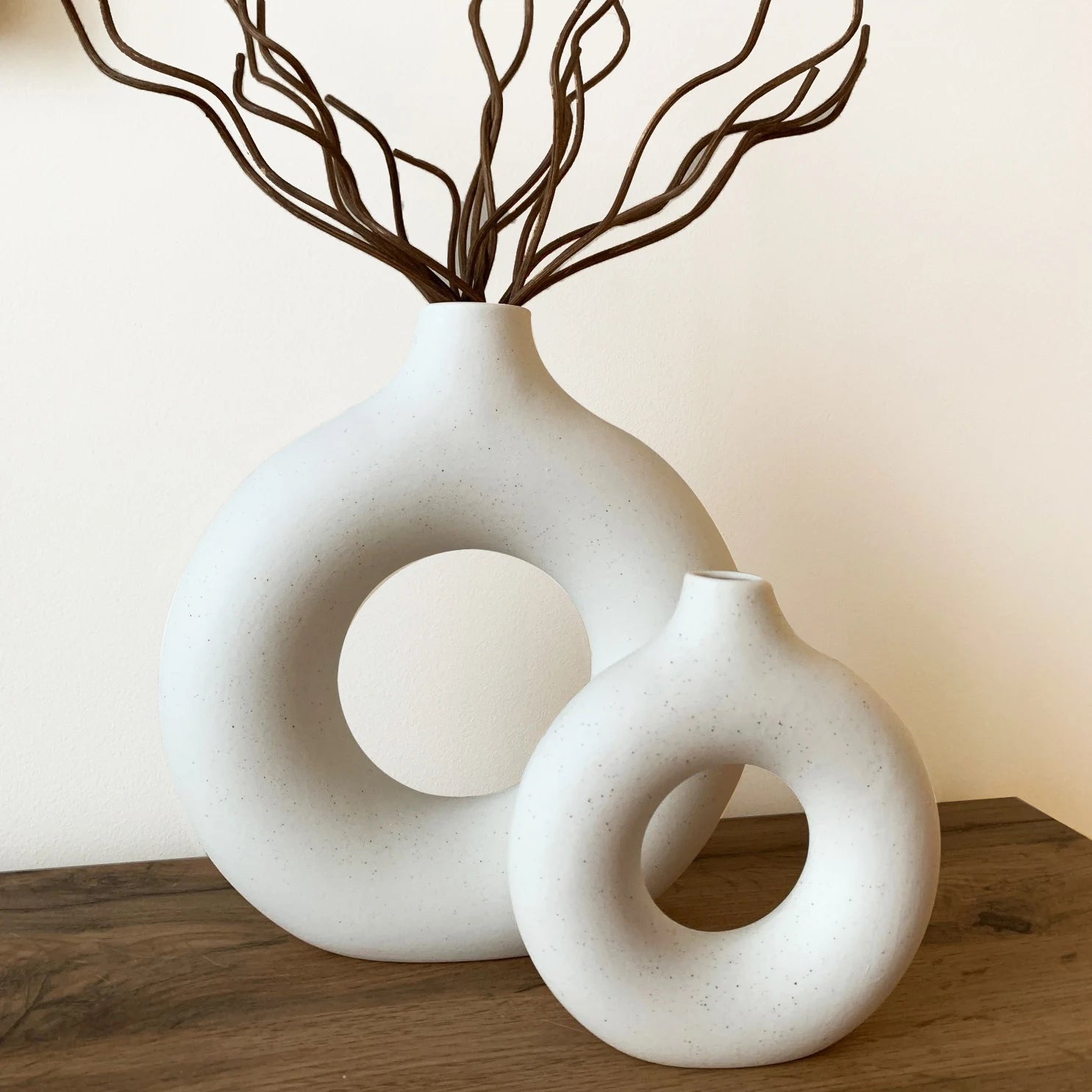 Circular Hollow Ceramic Vase - Minimalist Nordic Decor for Home and Office