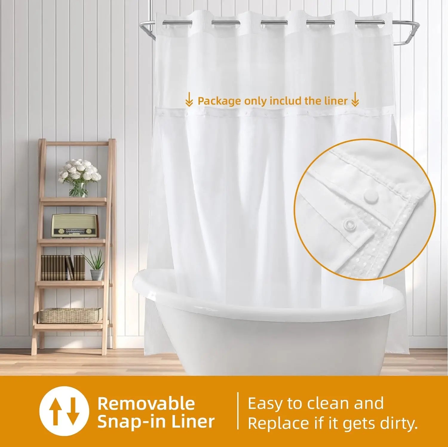 Snap-in Shower Curtain Liner Replacement for Hassle-Free Bathing