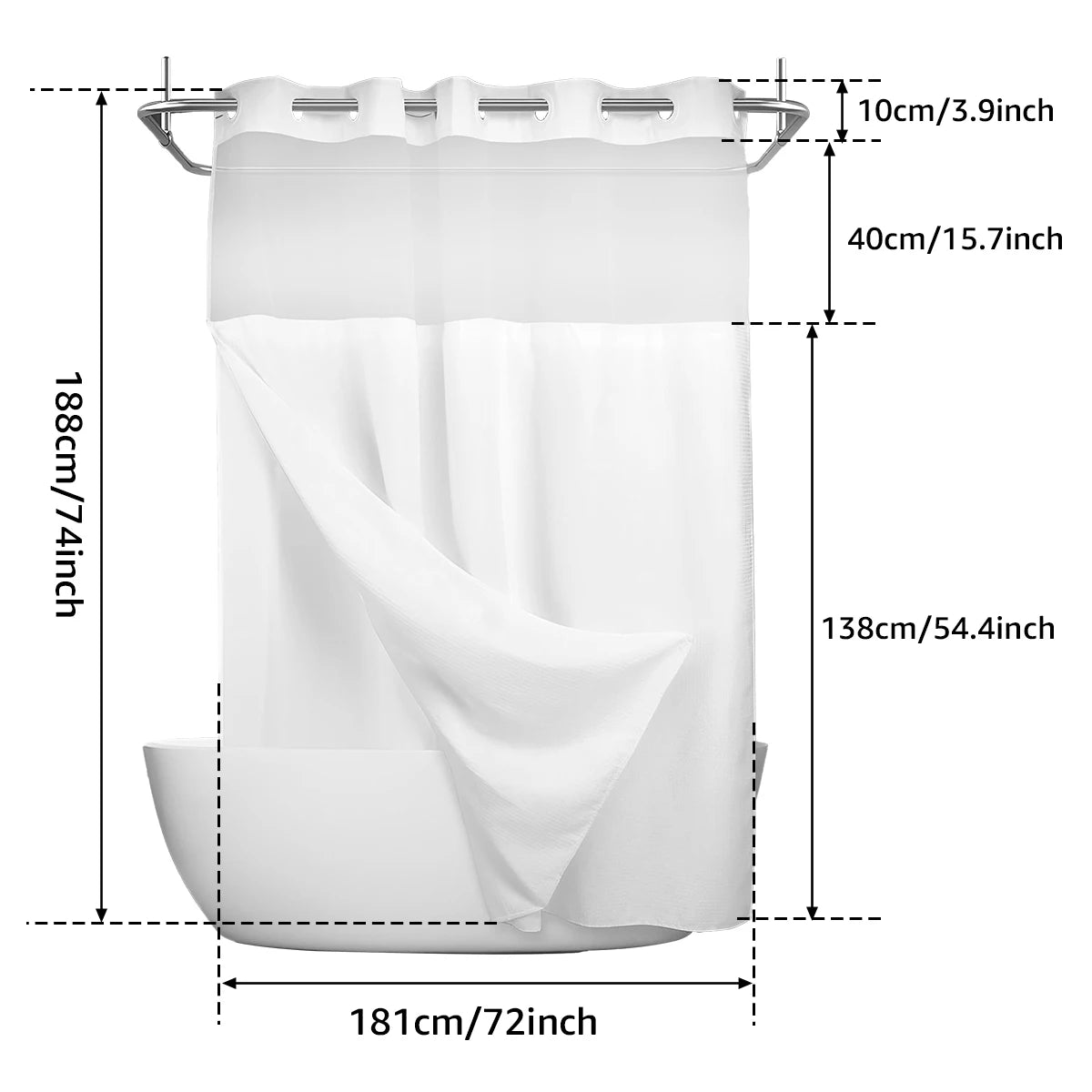 Modern Hook-Free Waterproof Shower Curtain with Snap-in Liner