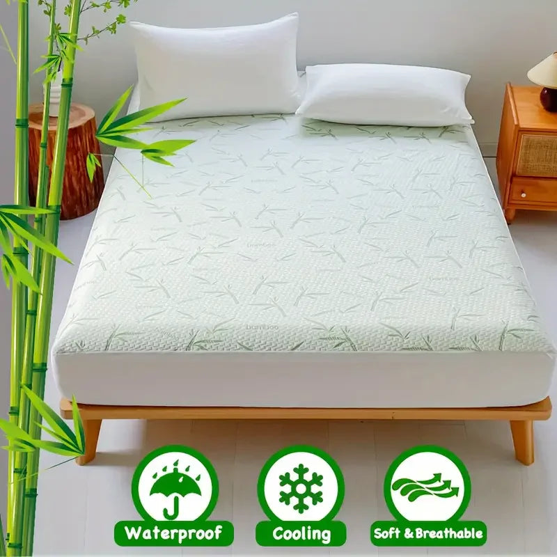 Premium Waterproof Bamboo Mattress Cover - Cooling & Breathable Fitted Sheet