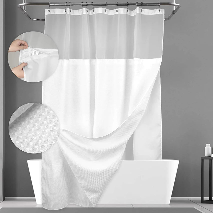 Waffle Weave Shower Curtain with Snap-in Liner