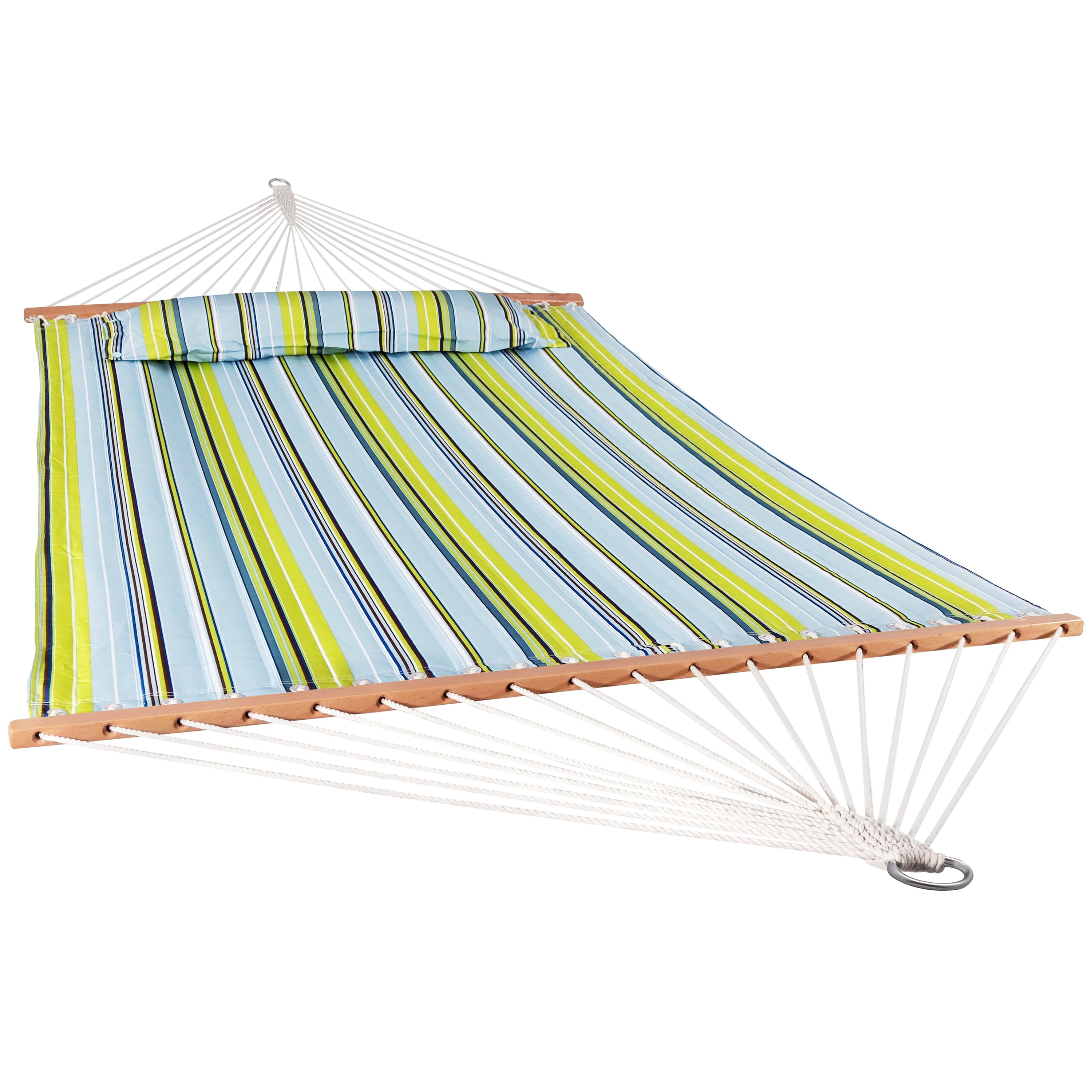 Sunnydaze 2-Person Quilted Fabric Double Hammock with Pillow - Blue and Green