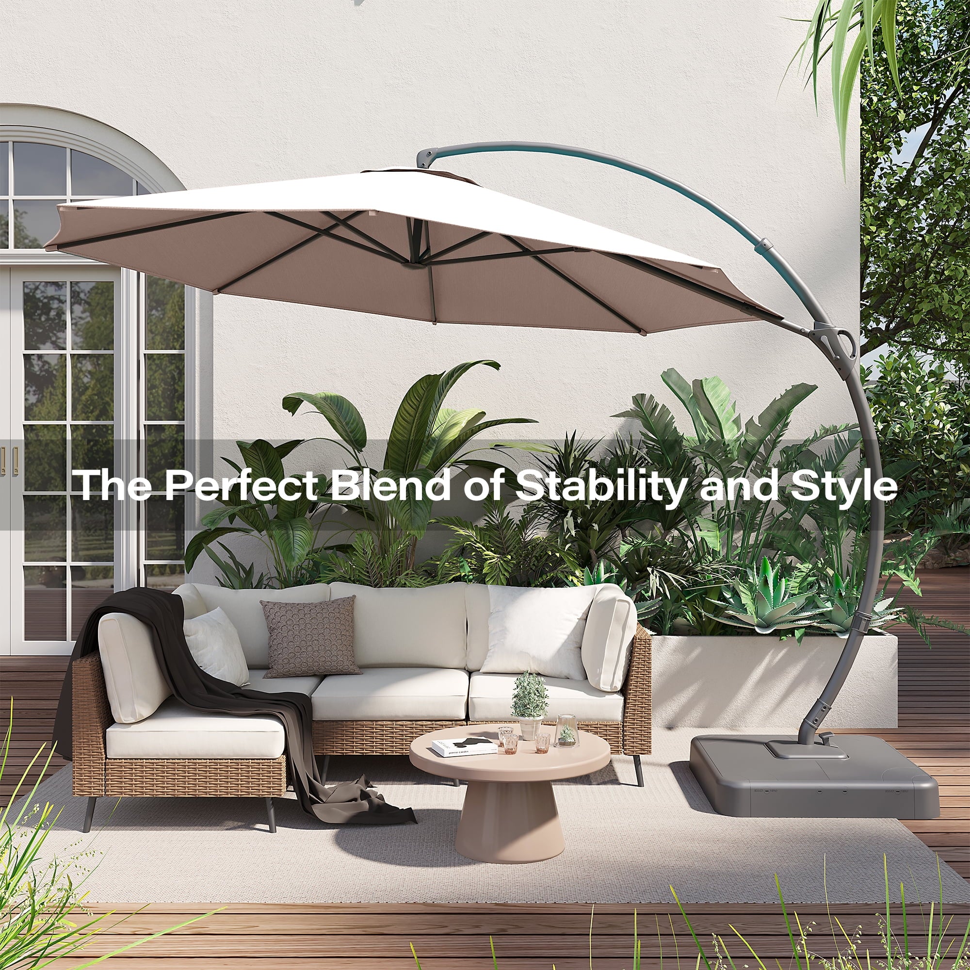 Patio Umbrella with Base, Large Cantilever Umbrella with 360° Rotation 11 Feet