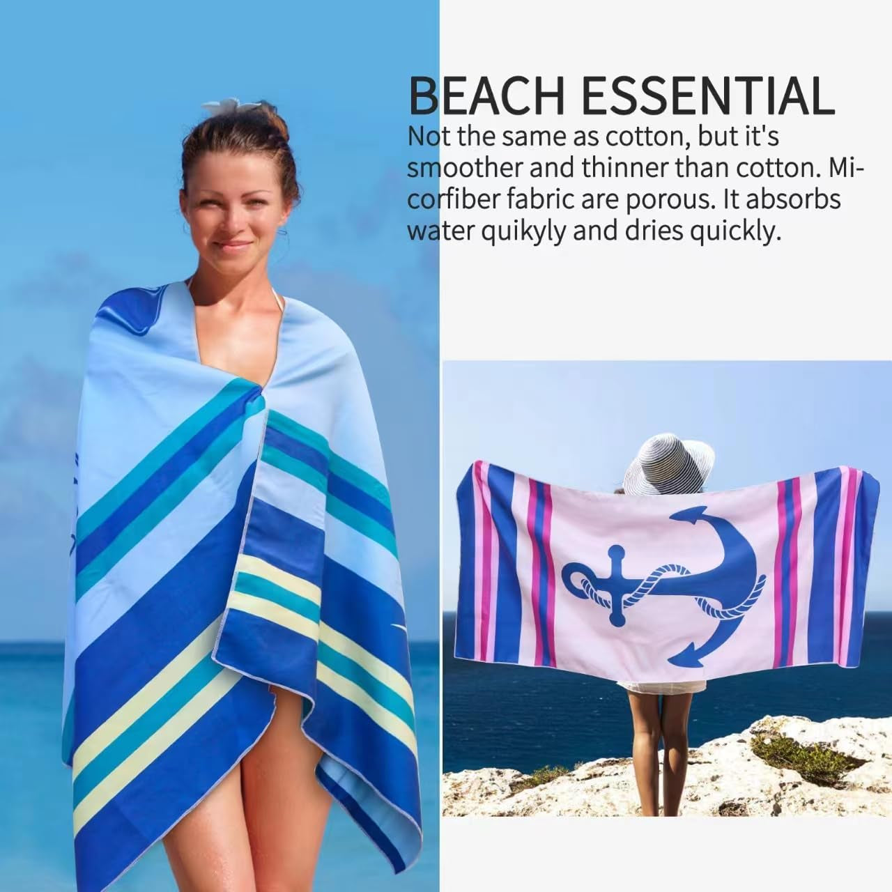 4 Pack Microfiber Beach Towel Fast Drying, Extra Large 71" X 32" Sand Free