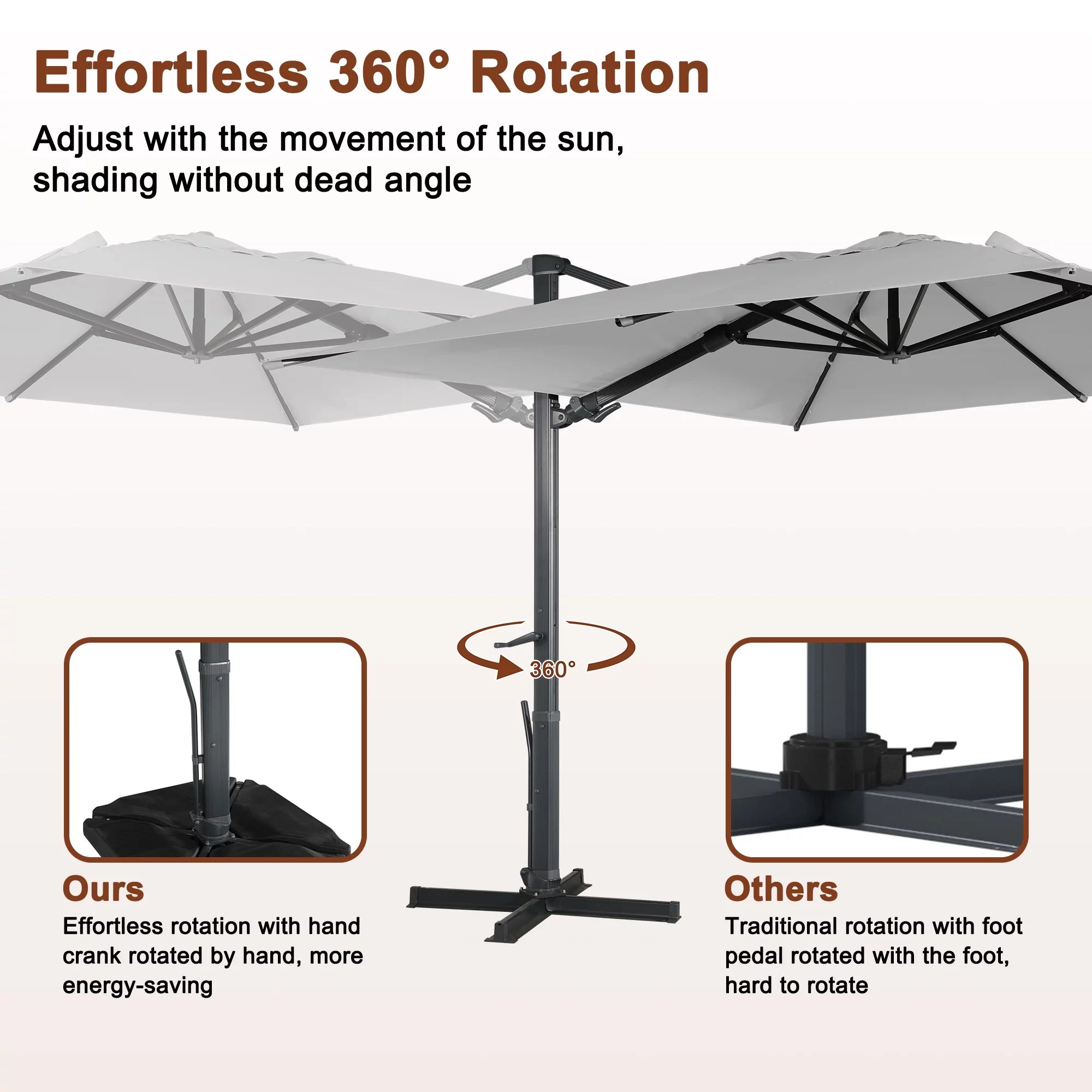 Square Cantilever Umbrella with Base and Bluetooth Speaker Included - 360° Rotation