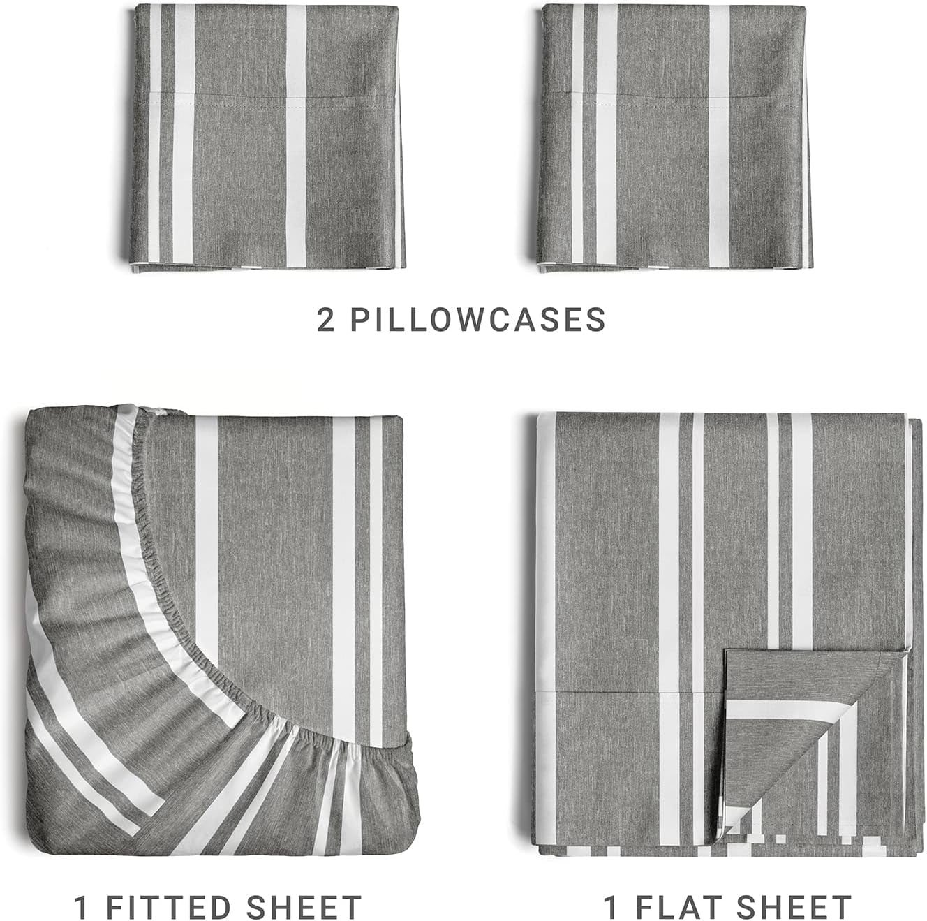 Queen Size 4 Piece Sheet Set - Comfy Breathable & Cooling Sheets - Hotel Luxury Bed Sheets - Deep Pockets, Easy-Fit, Soft & Wrinkle Free Sheets - Grey Stripes