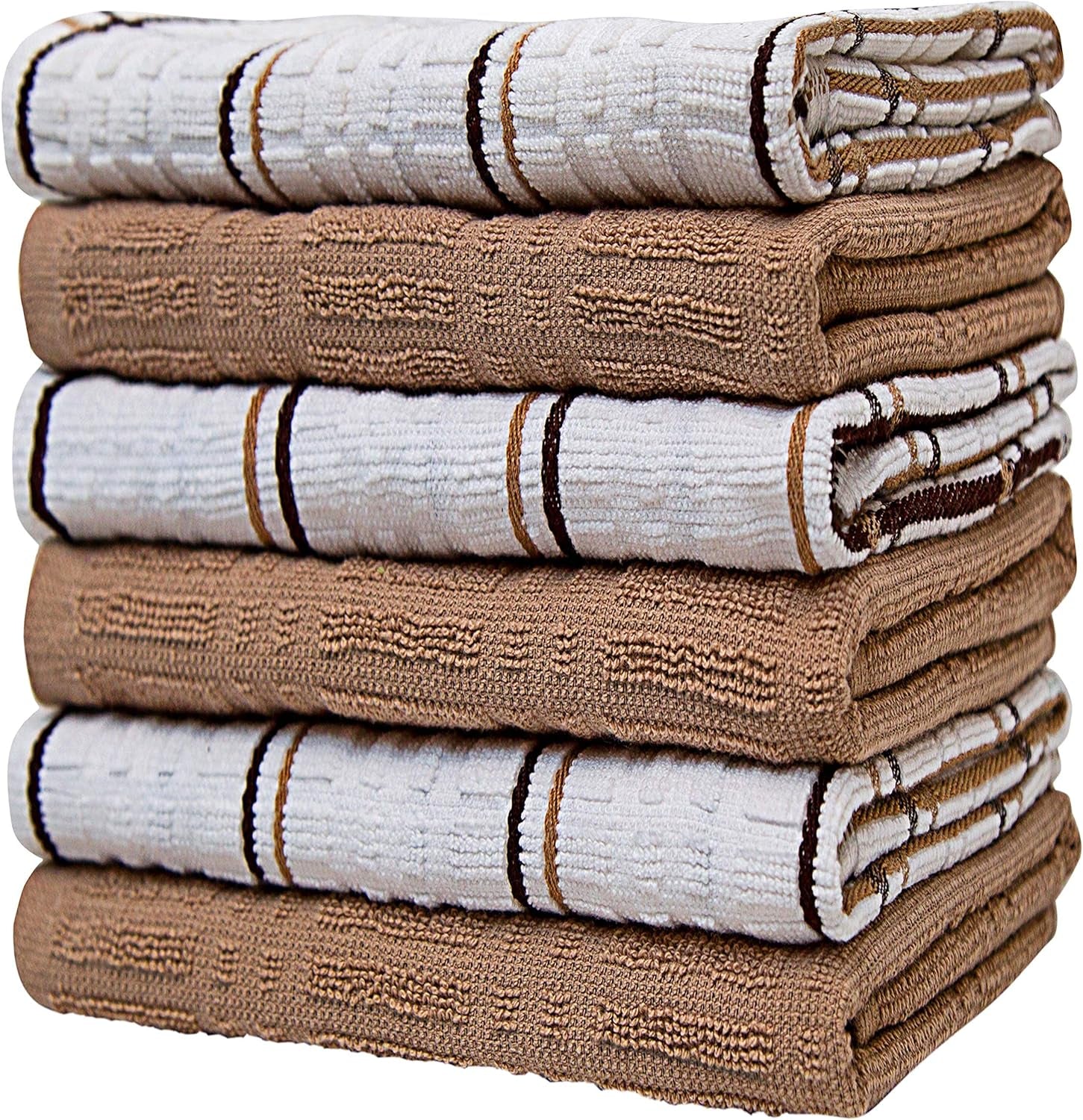 Dish Towel 16"X26" | Tan Windowpane Design | Kitchen Hand Towels, Large Tea Towel Set | Soft, Highly Absorbent | 400 GSM – 6 Pack