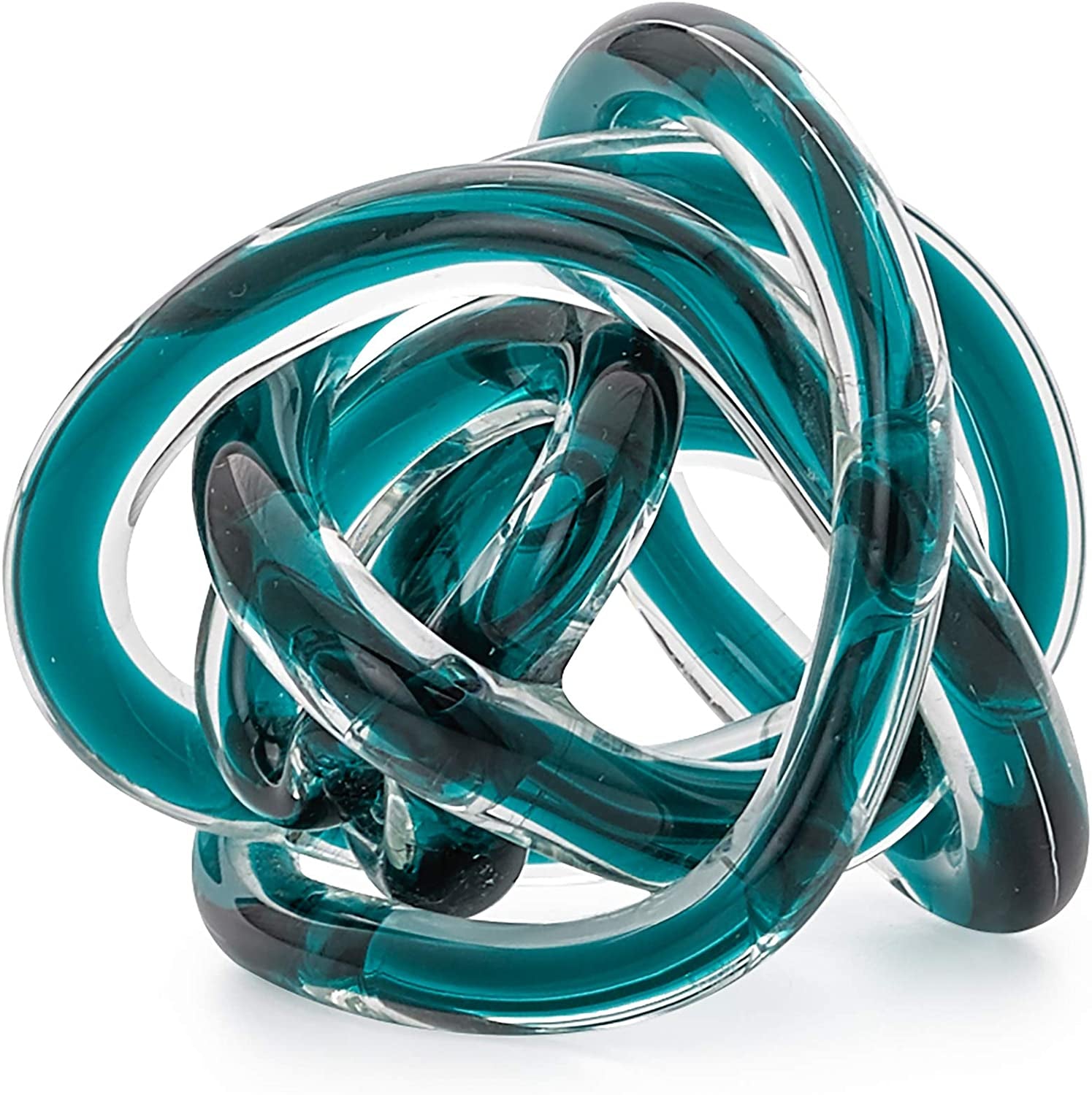 Orbit Glass Ball - Abstract Teal Glass Knot for Home Decor on Decorative Books, 3" Diameter