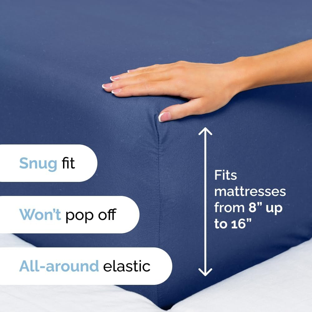 Queen Size 4 Piece Sheet Set - Comfy Breathable - Hotel Luxury Bed Sheets - Deep Pockets, Easy-Fit, Soft & Wrinkle Free Sheets - Navy Blue