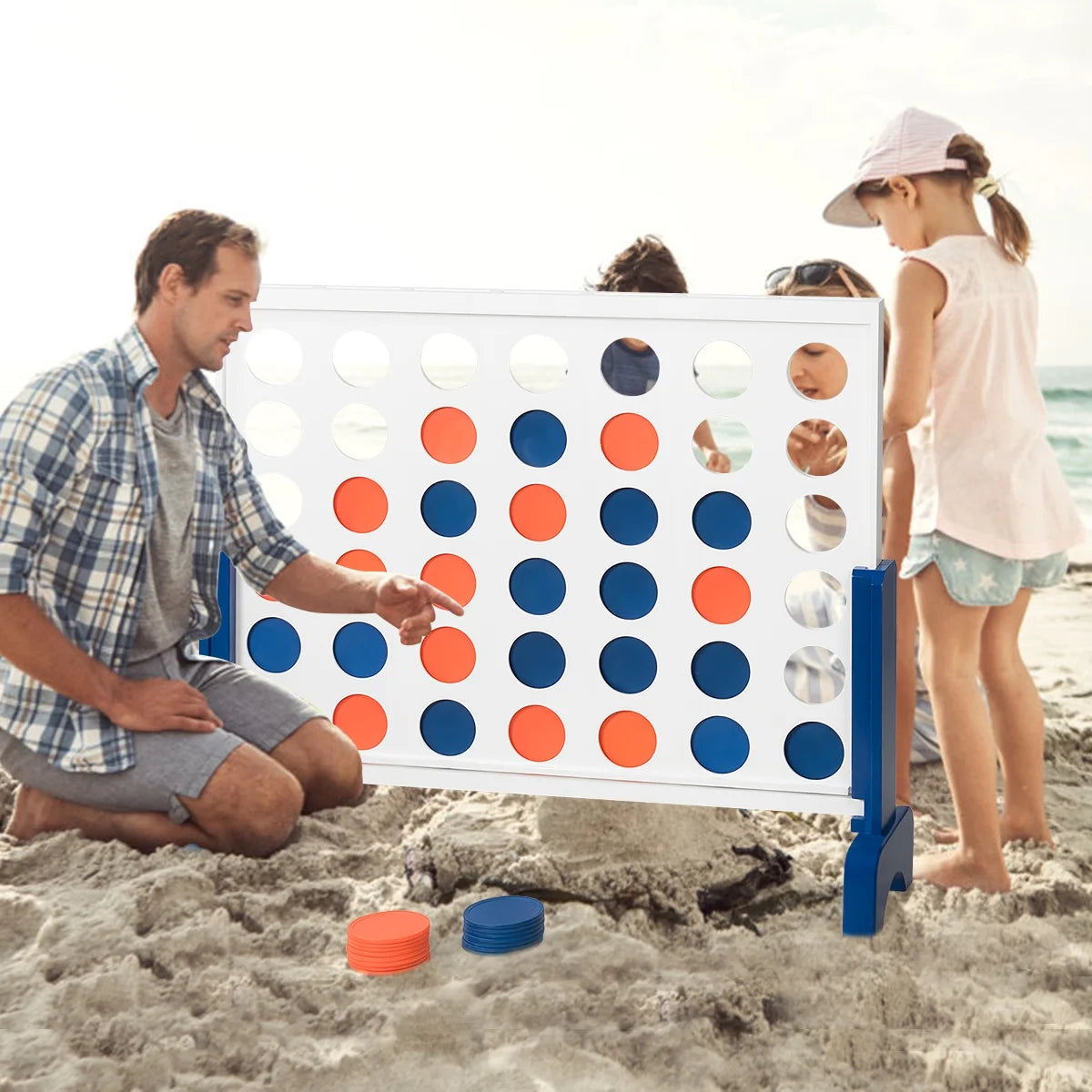 Connect 4 in a Row Giant Game Wood Board with Carrying Bag White