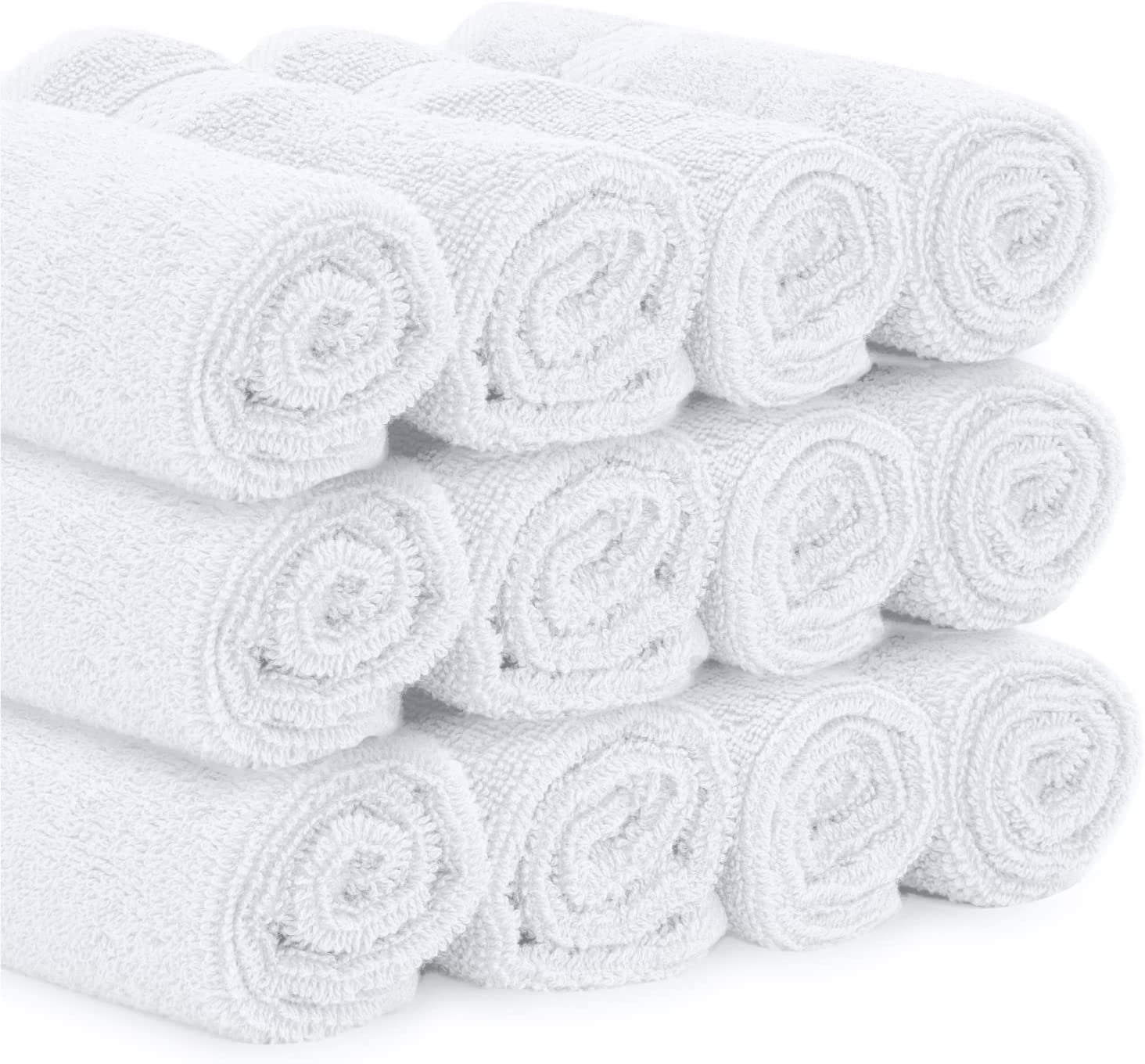 White Classic Luxury Cotton Washcloths - Large Hotel Spa and Airbnb Bathroom Face Towel | 12 Pack | White