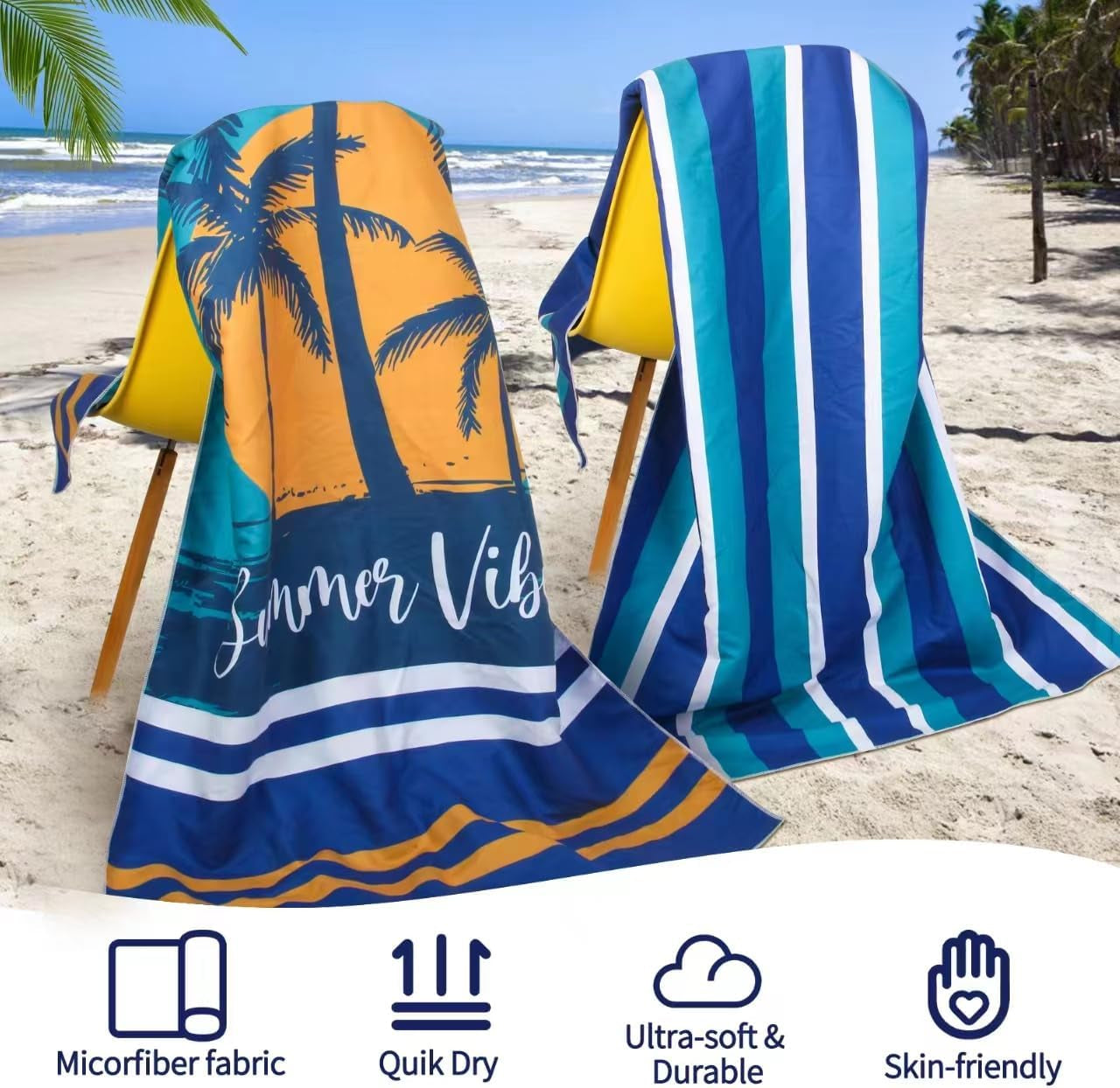 4 Pack Microfiber Beach Towel Fast Drying, Extra Large 71" X 32" Sand Free