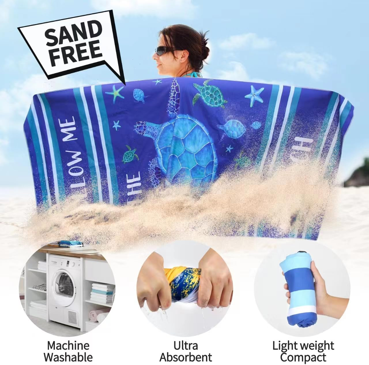 4 Pack Microfiber Beach Towel Fast Drying, Extra Large 71" X 32" Sand Free