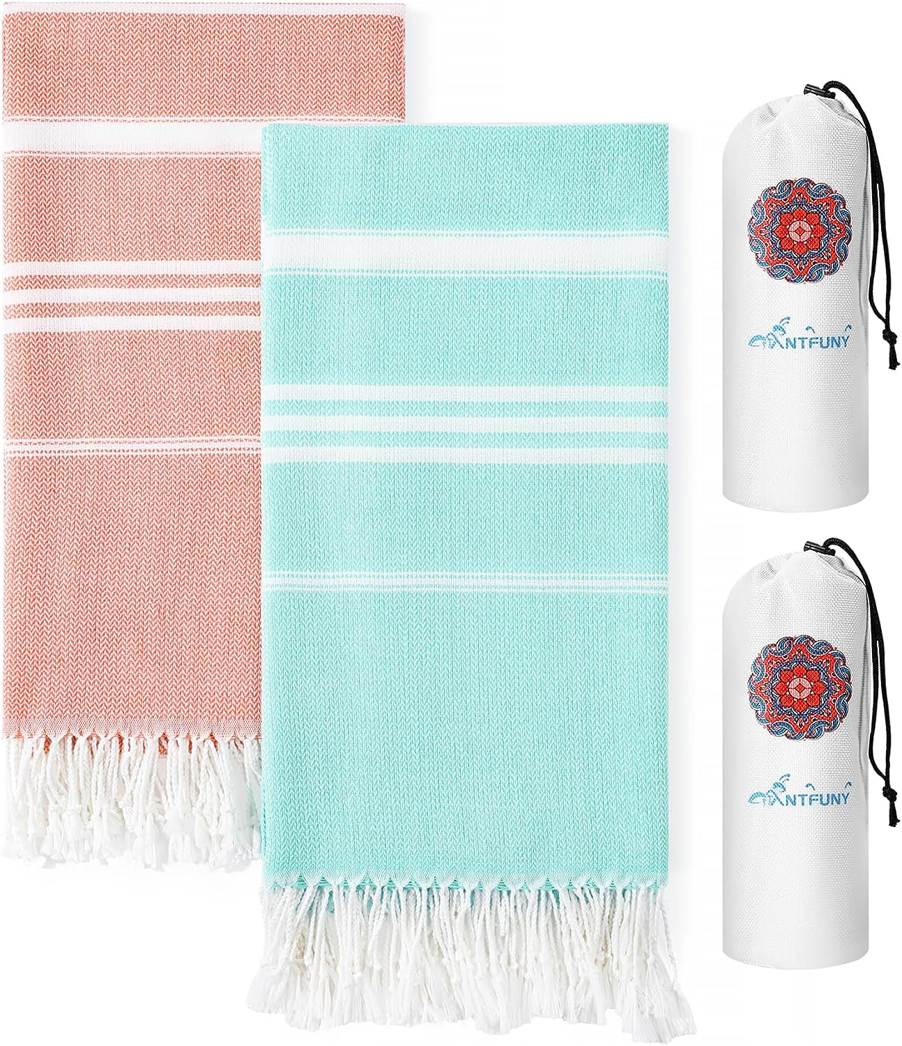 2 Packs Cotton Turkish Beach Towels Quick Dry Sand Free Oversized 