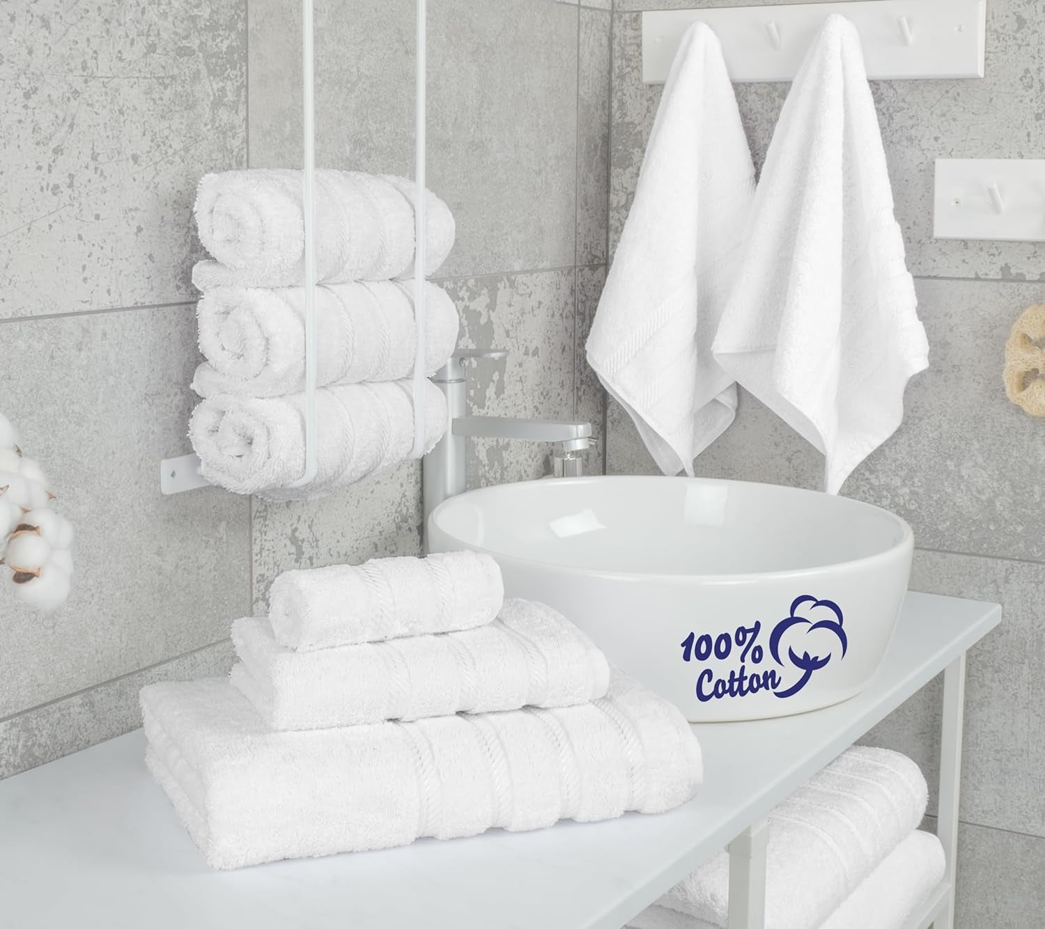 6 Piece Towel Set, 2 Towels 2 Hand Towels 2 Washcloths, 100% Cotton