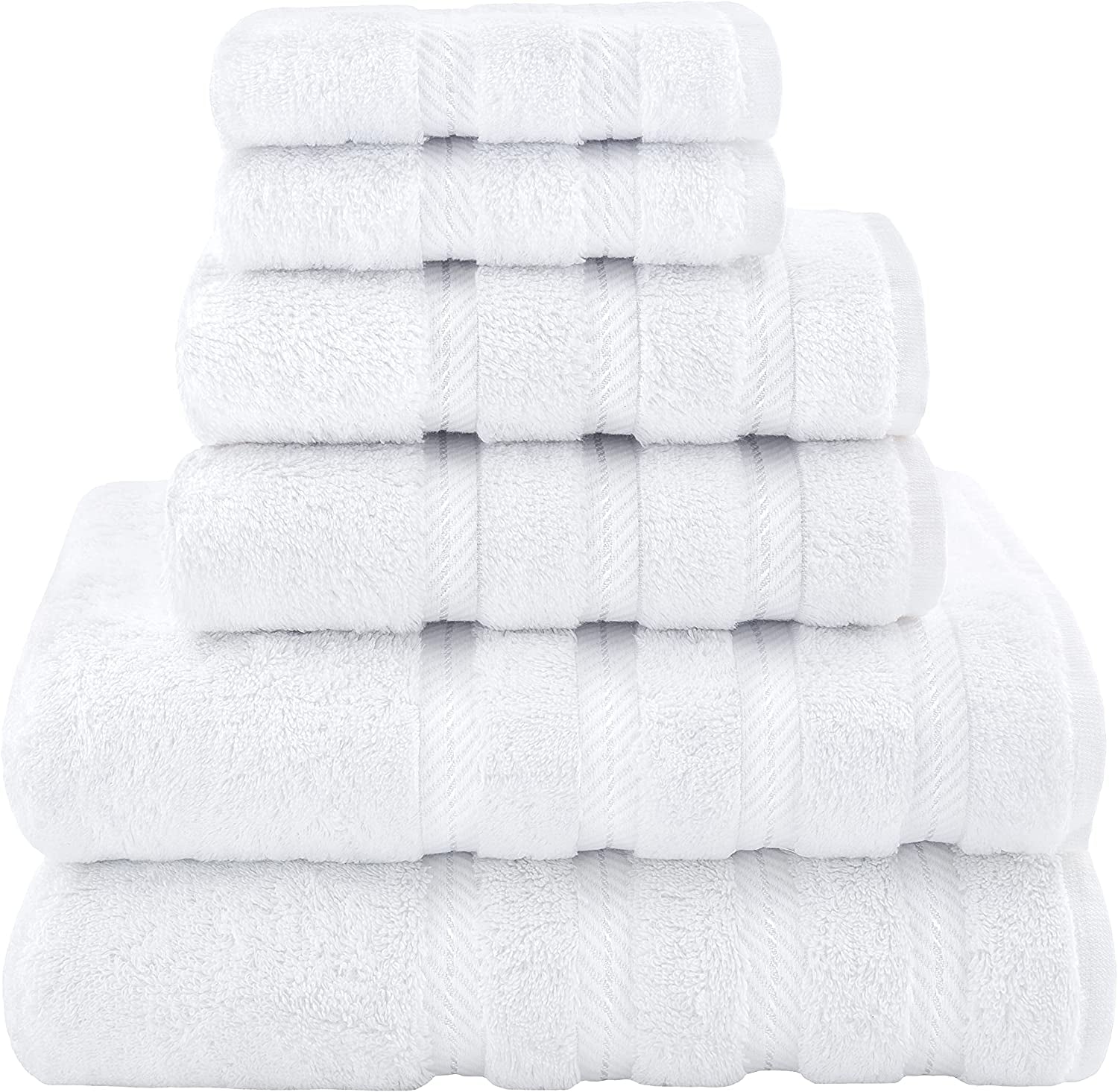 6 Piece Towel Set, 2 Towels 2 Hand Towels 2 Washcloths, 100% Cotton