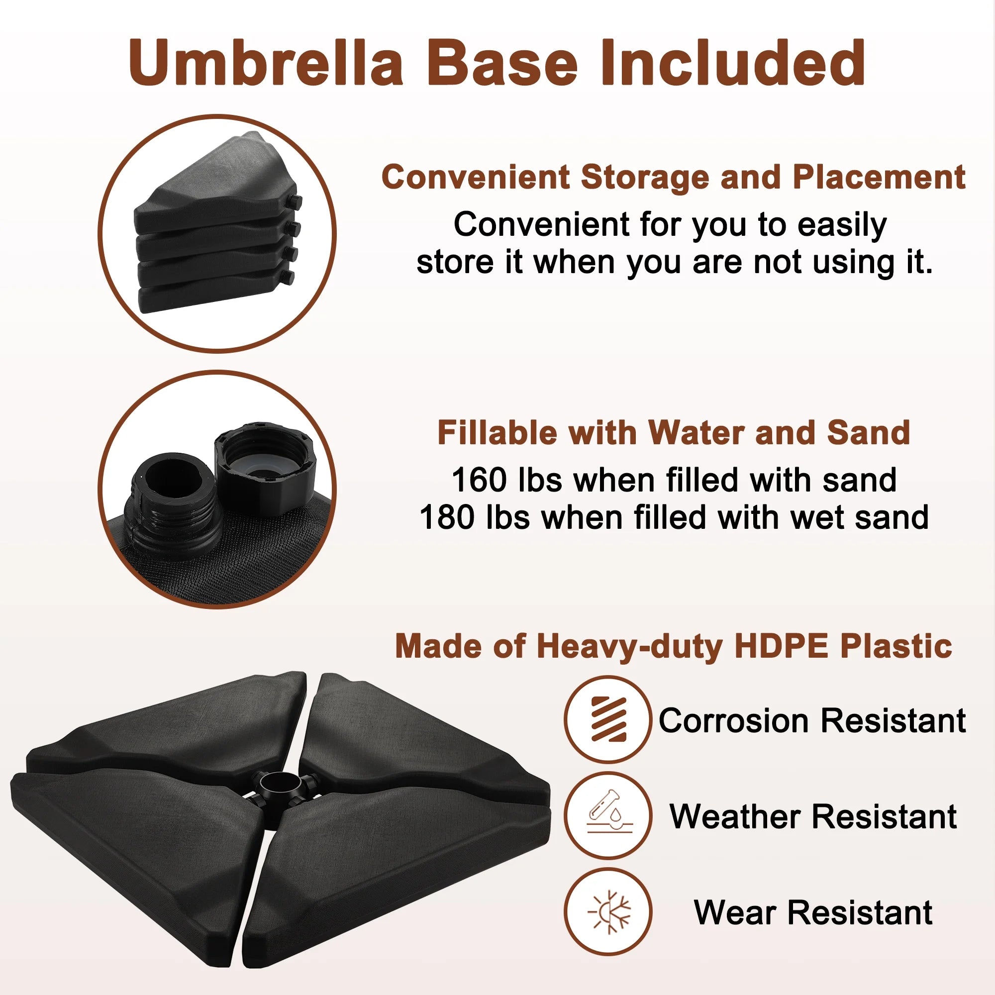 Square Cantilever Umbrella with Base and Bluetooth Speaker Included - 360° Rotation