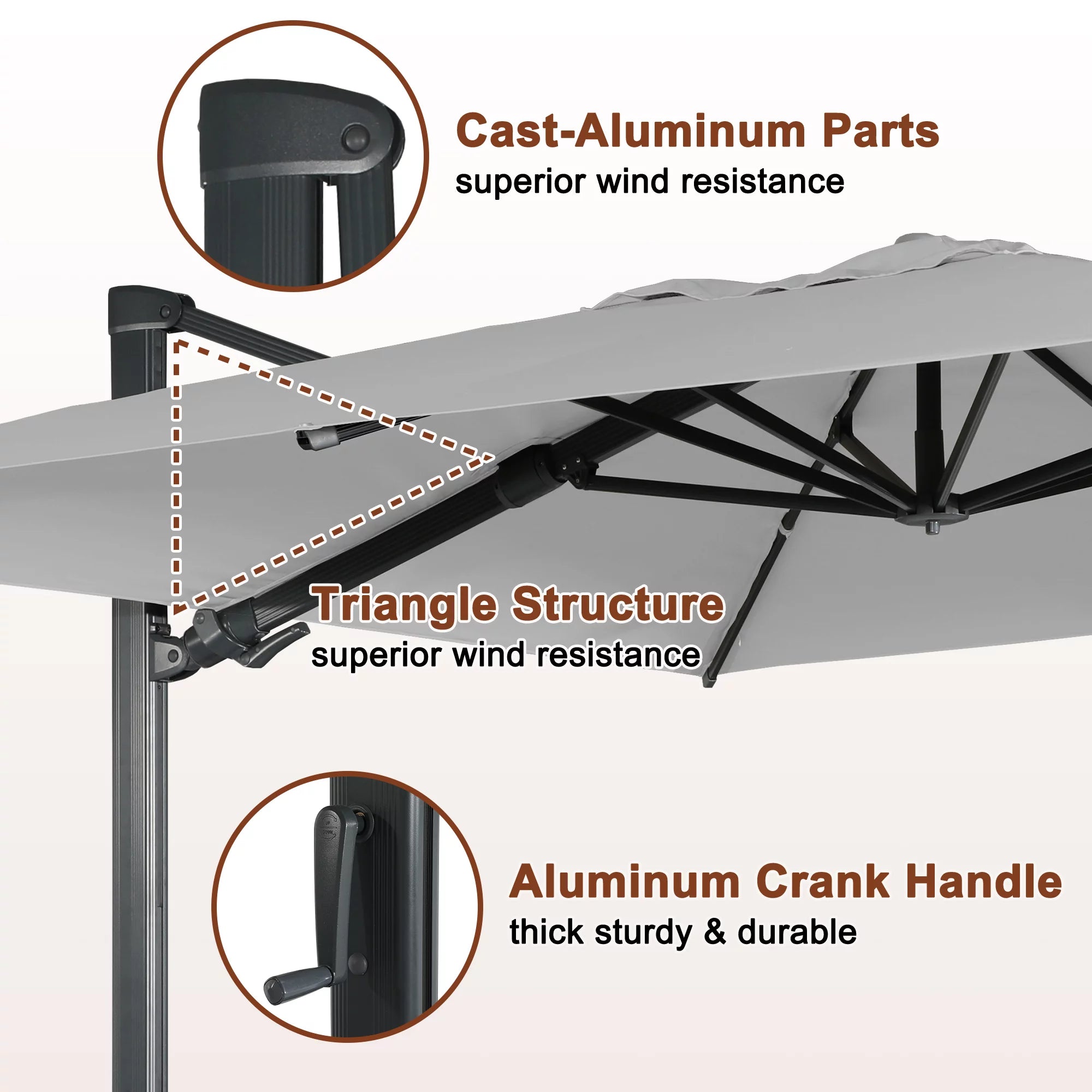 Square Cantilever Umbrella with Base and Bluetooth Speaker Included - 360° Rotation