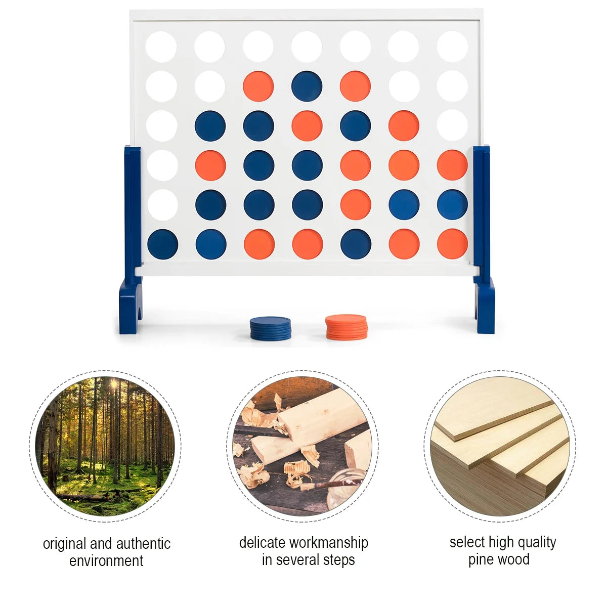 Connect 4 in a Row Giant Game Wood Board with Carrying Bag White